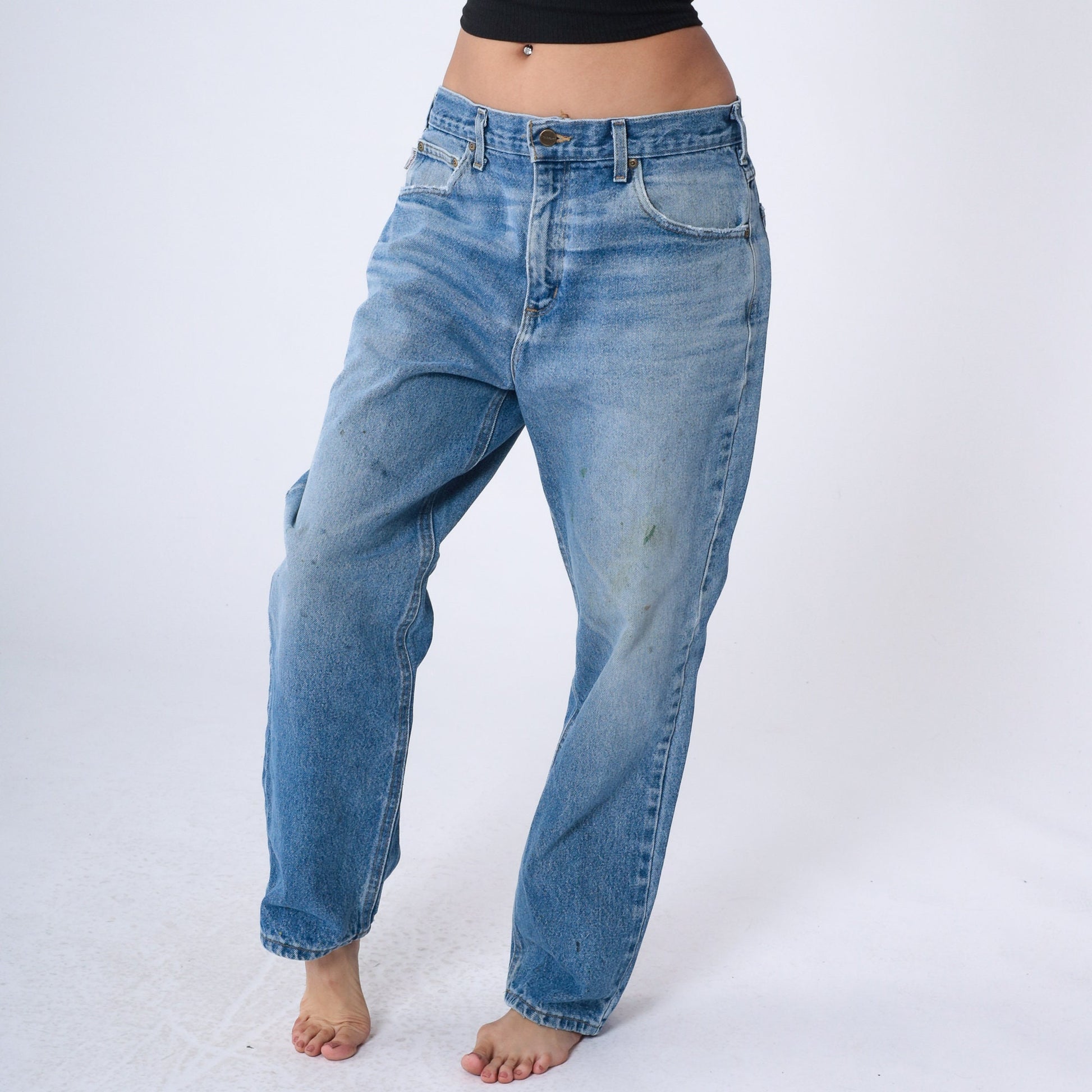 90s Carhartt Workwear Jeans Distressed Paint Splatter Blue Denim 36x30