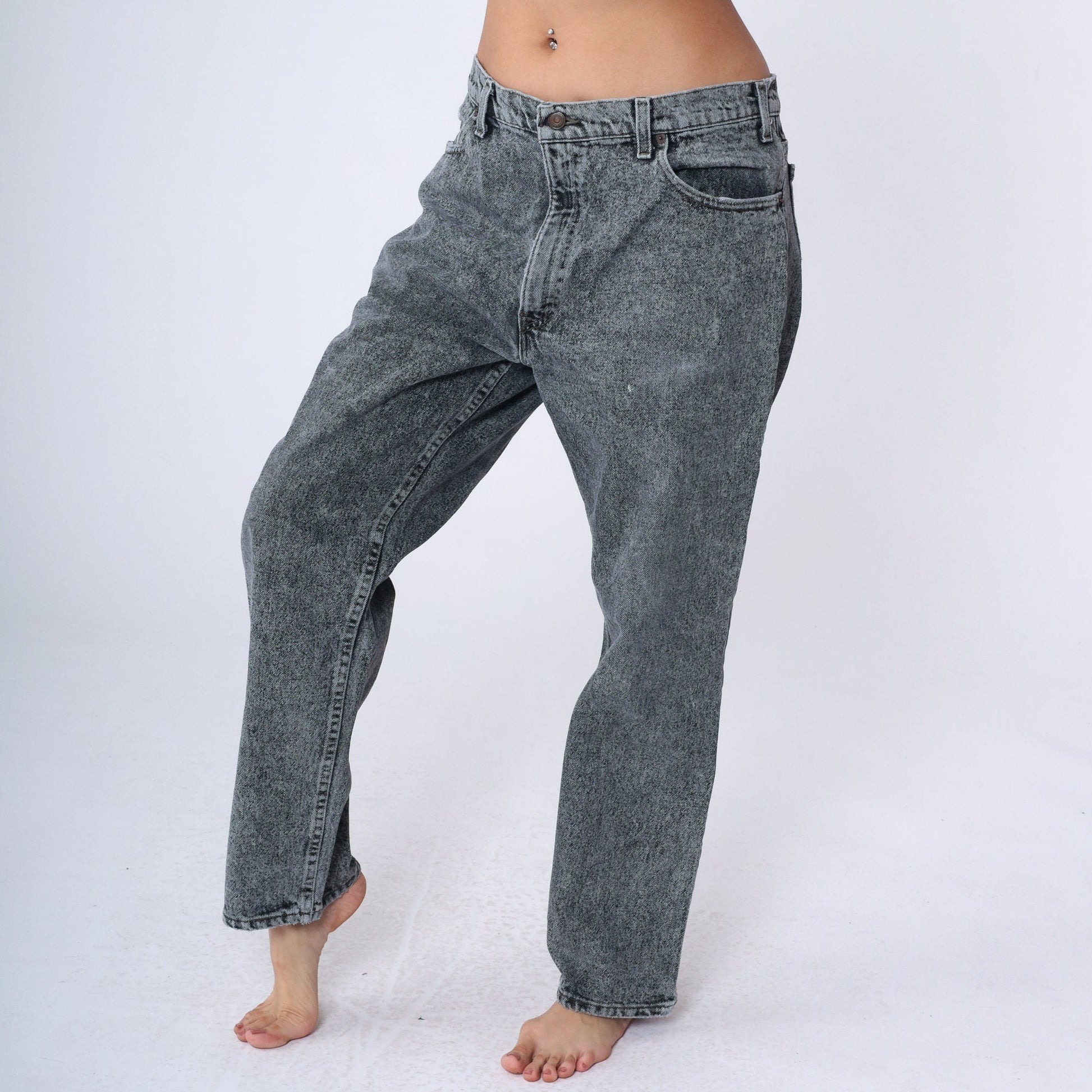 90s Levi's 540 Acid Wash Black Jeans High Waist Relaxed Straight Leg Men's 38x30