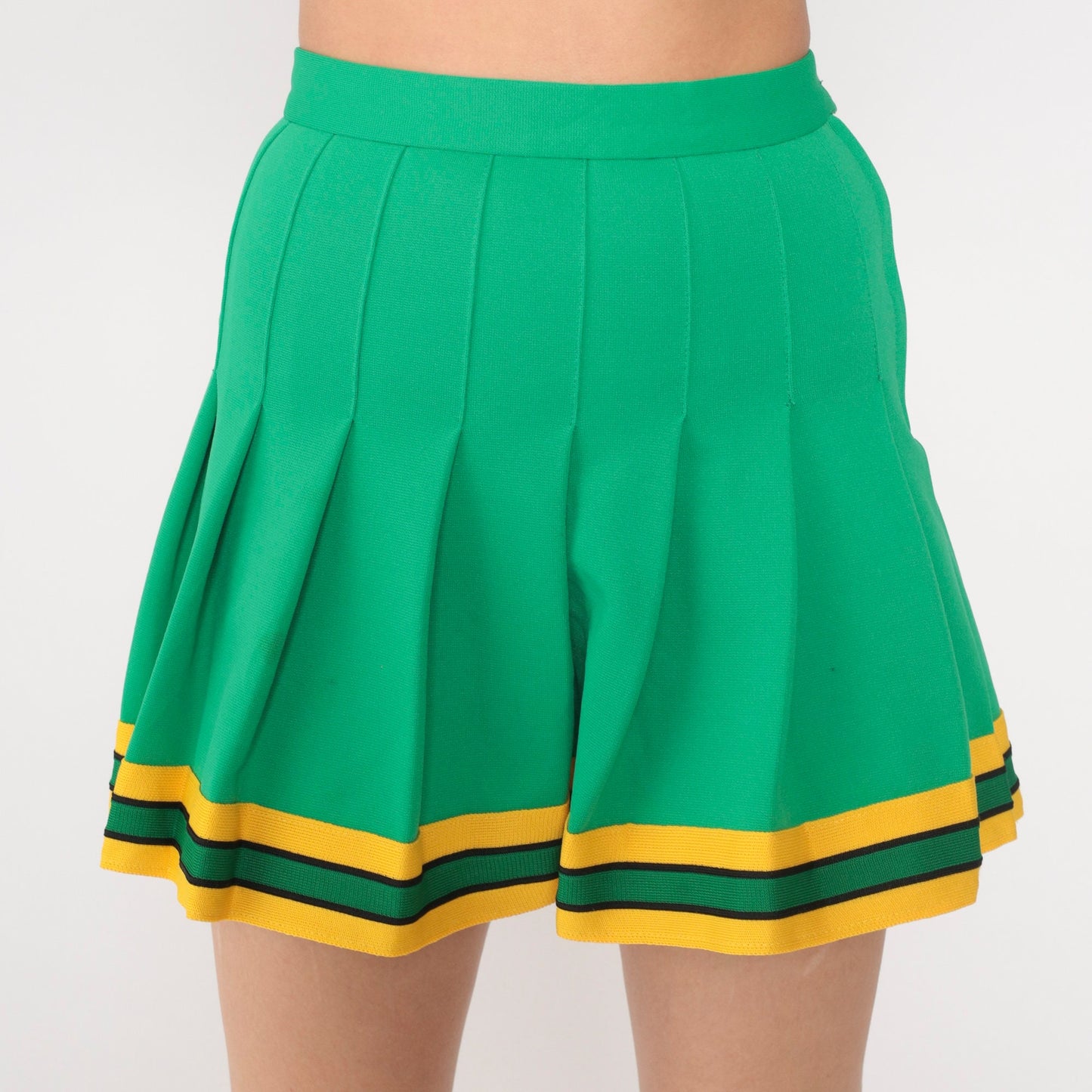 70s Green Pleated Mini Skirt High Waist Tennis Skirt 2XS