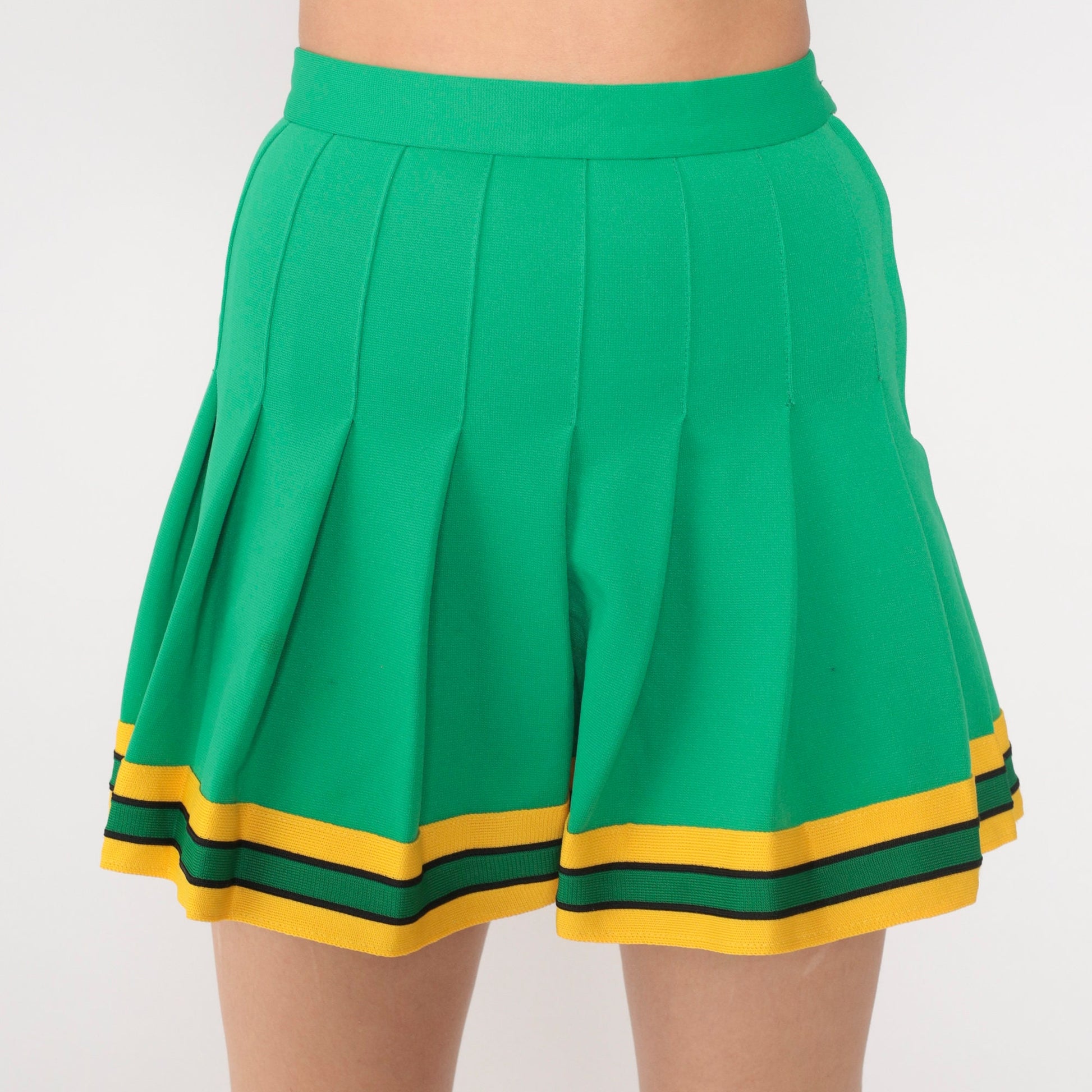 70s Green Pleated Mini Skirt High Waist Tennis Skirt 2XS