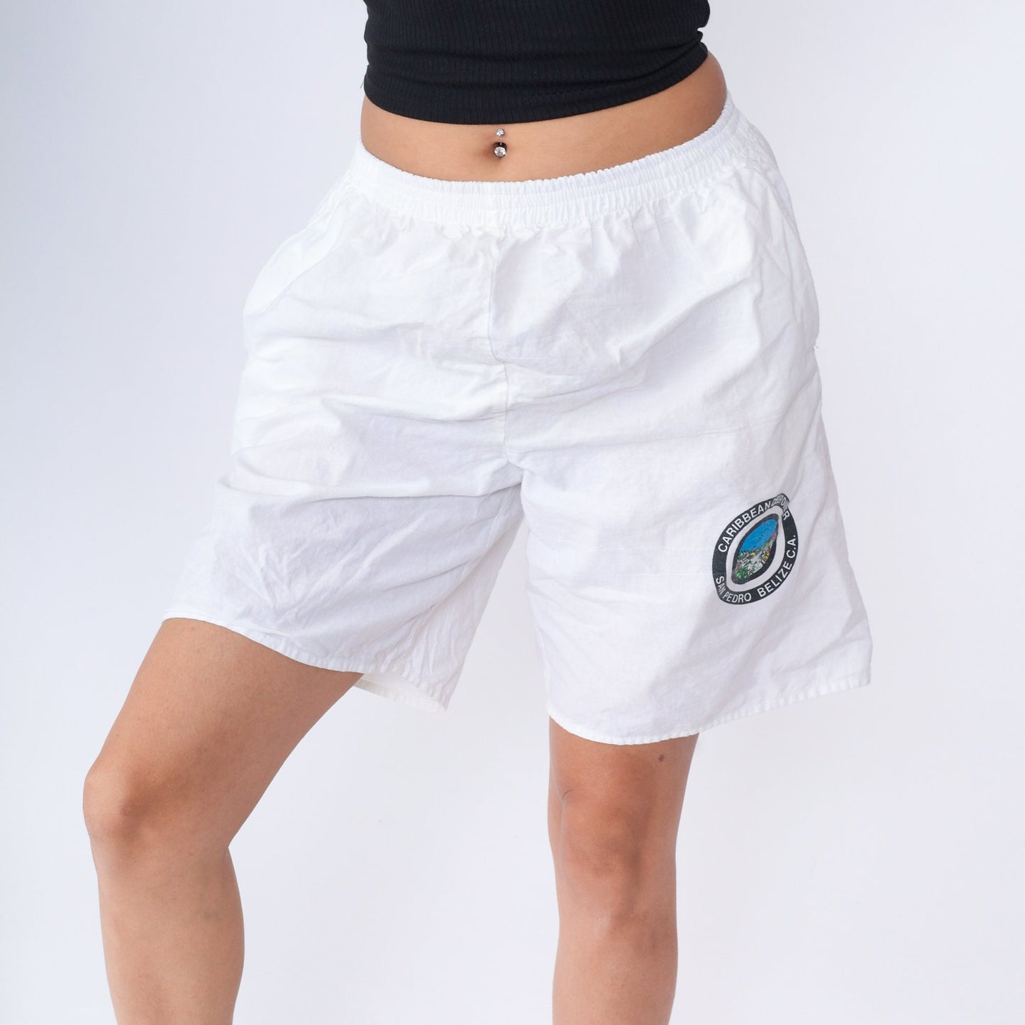 90s Belize San Pedro Scuba Diver Graphic Shorts White Cotton Small Medium