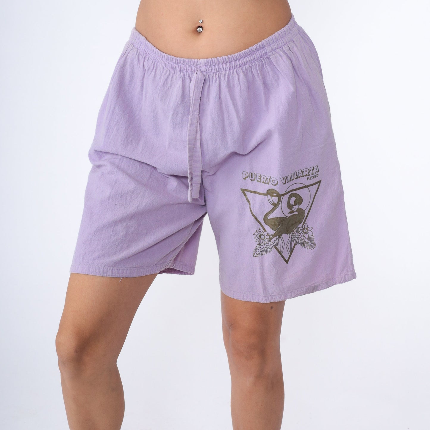 90s Puerto Vallarta Flamingo Graphic Shorts Lavender High Waisted Small