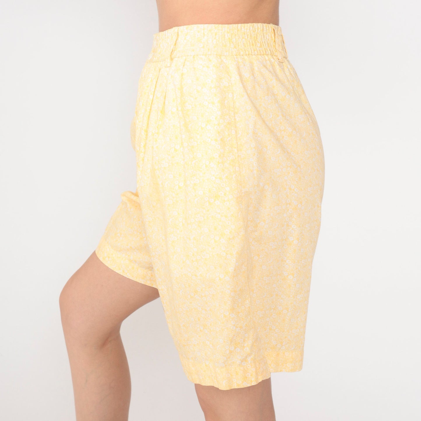 90s Liz Claiborne Floral Shorts Yellow High Waisted Wide Leg Cotton Small