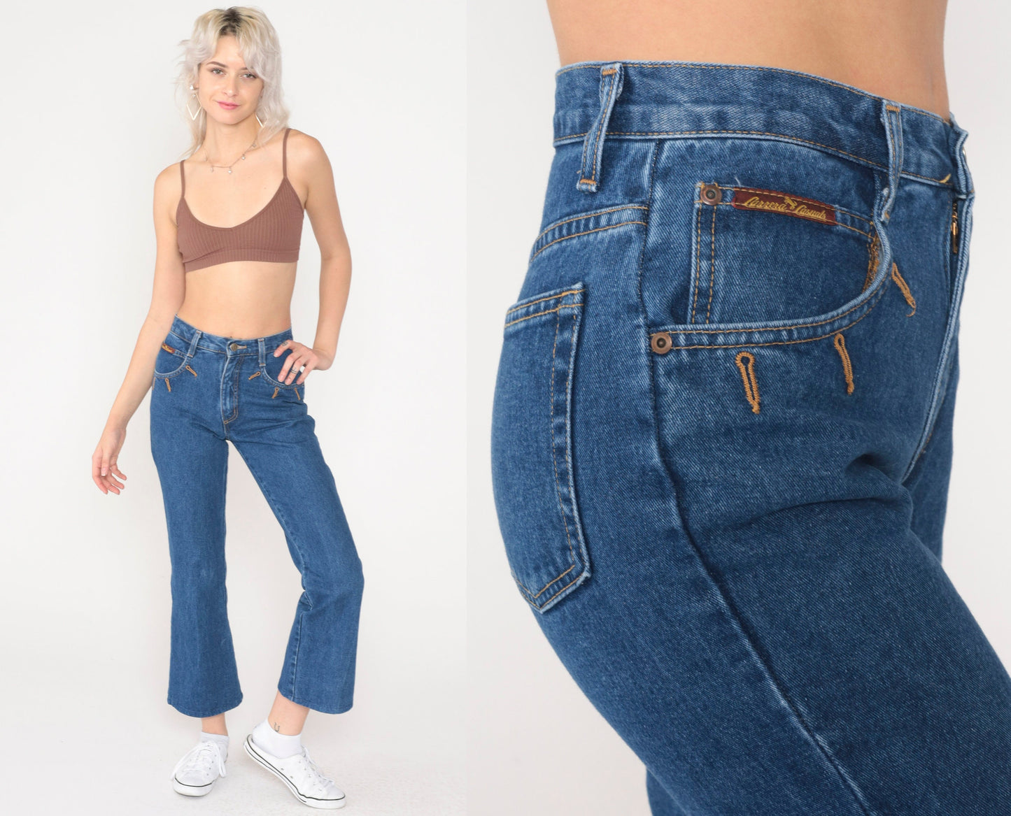 80s Carrera Flared Jeans Blue Denim Mid Rise 23 Waist XXS