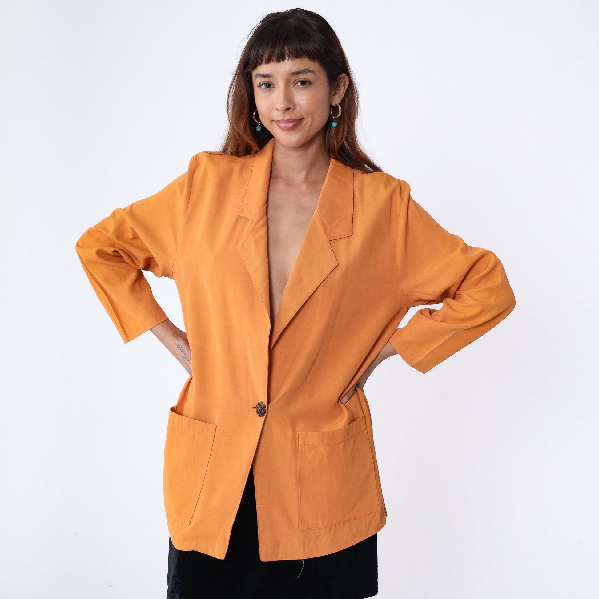 90s Orange Blazer Single Button Jacket Women's Medium M