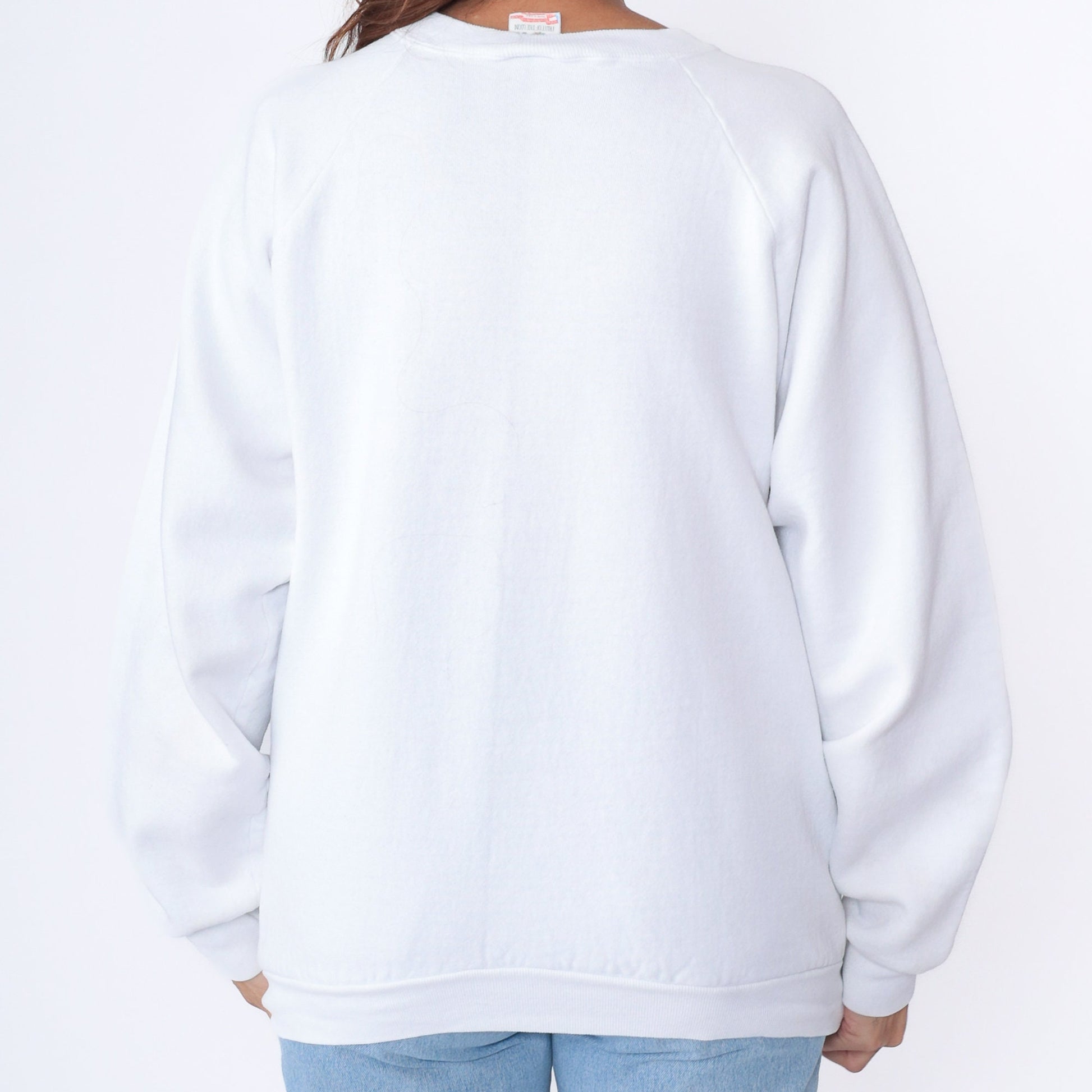 80s California Christmas Reindeer Beach Sweatshirt White Raglan Extra Large