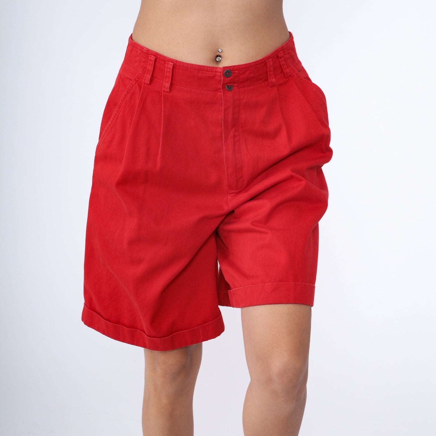 90s Liz Claiborne Red Pleated Shorts High Waist Cotton Cuffed Large 12