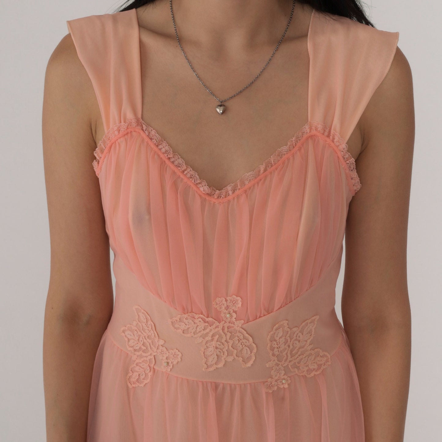 70s Gotham Gold Stripe Nightgown Pink Beaded Lace Applique Midi Small