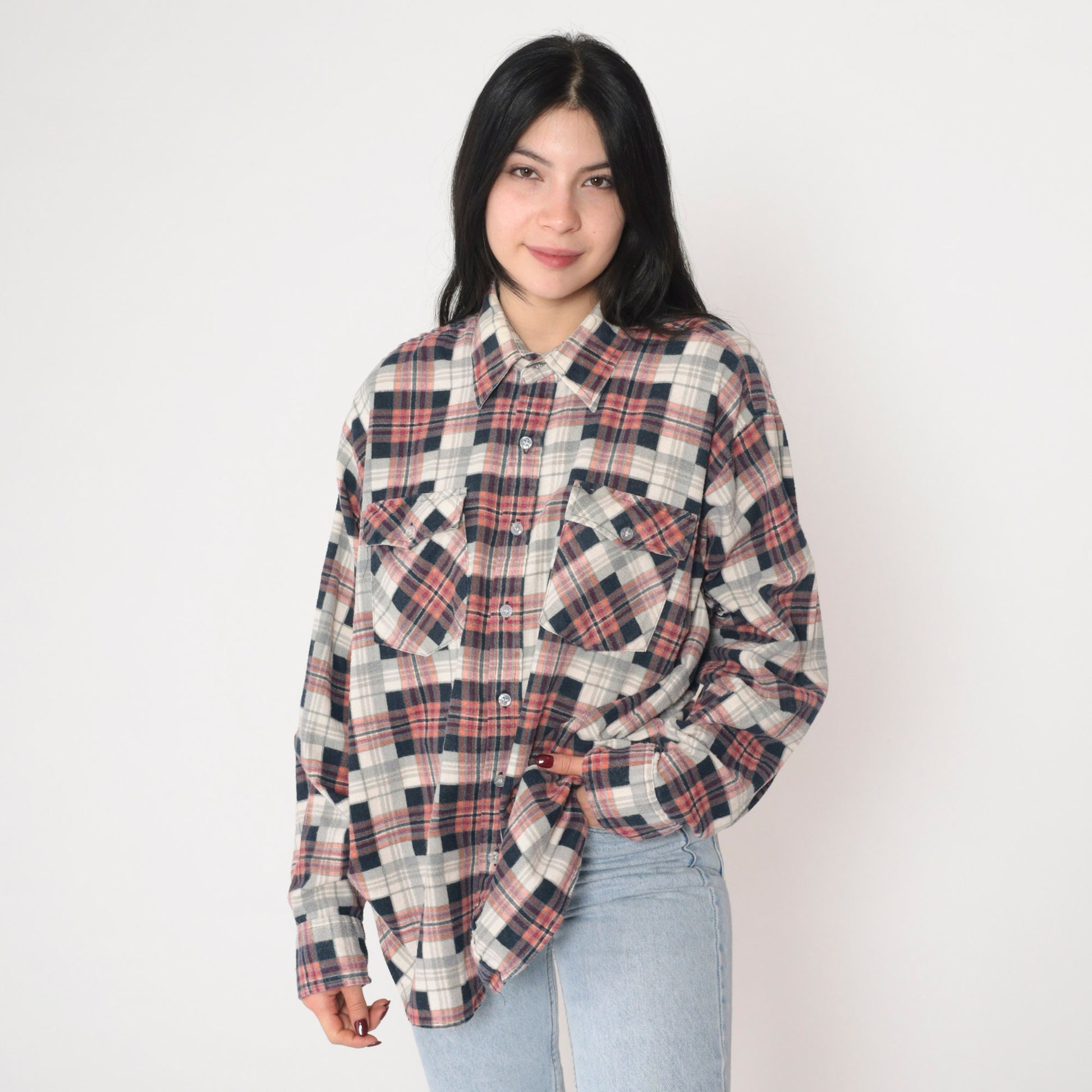 90s Plaid Flannel Button-Up Shirt Long Sleeve Lumberjack Extra Large XL