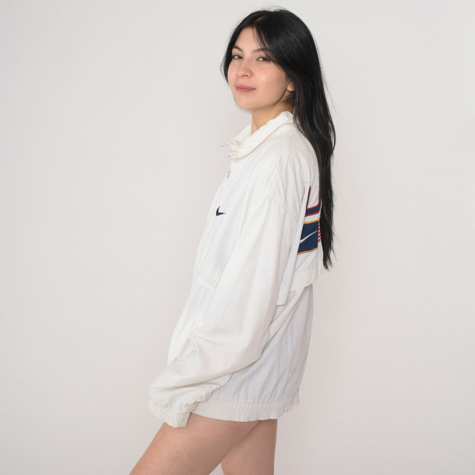 Nike Y2K White Windbreaker Jacket USA Flag Swoosh Nylon Large