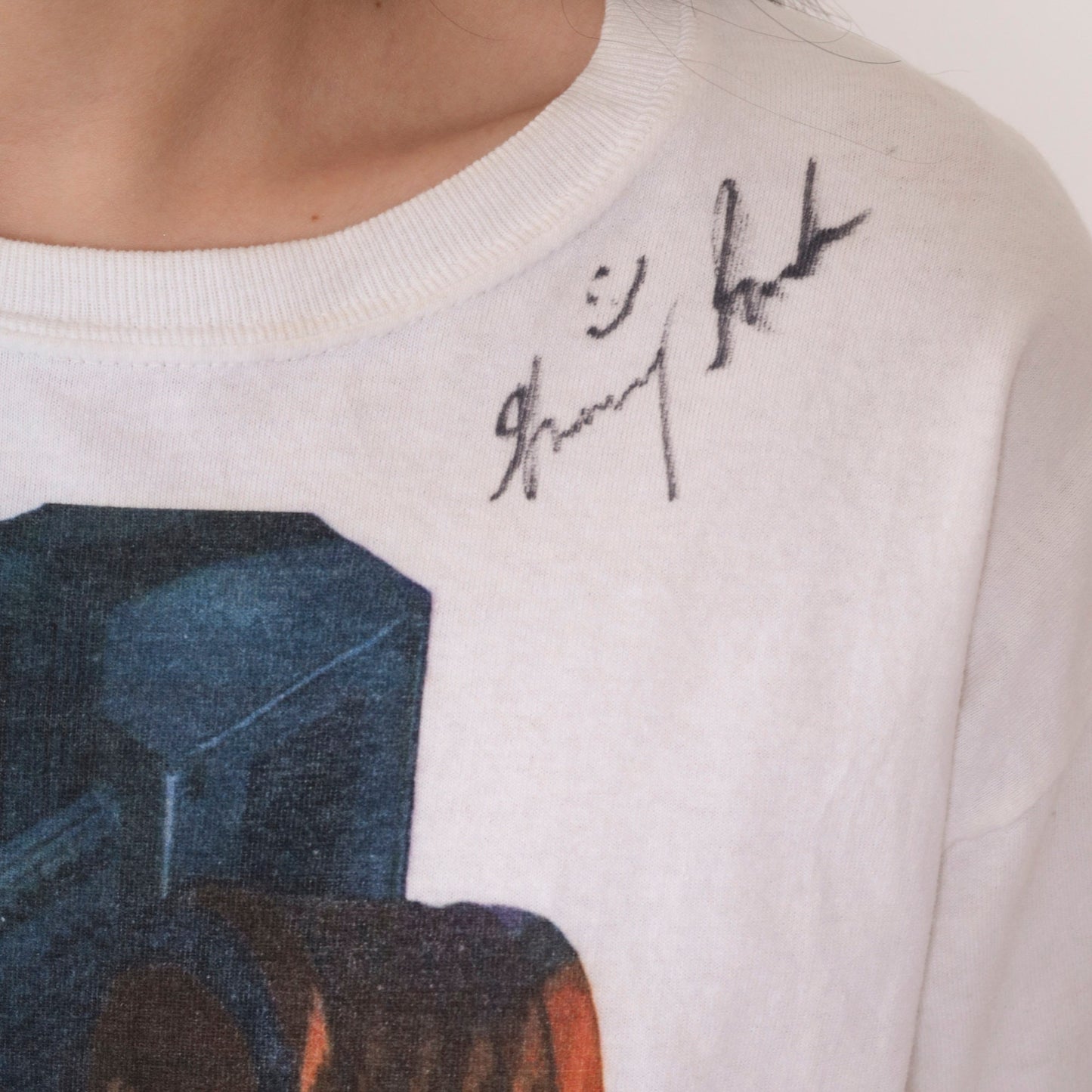 90s Neon Genesis Evangelion Graphic T-Shirt White Autographed Anime Tee Small