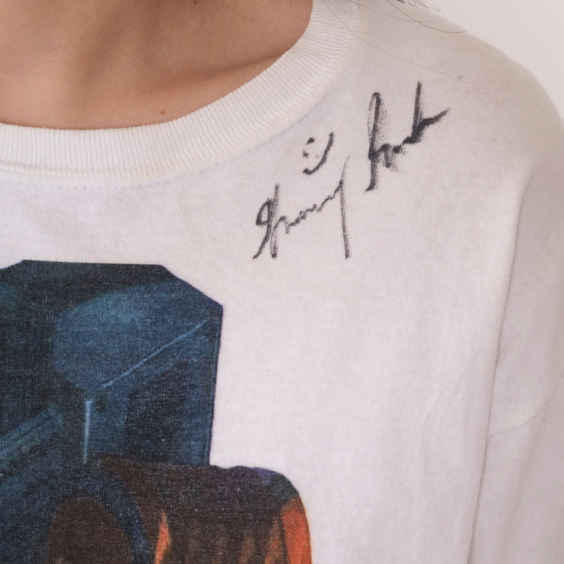 90s Neon Genesis Evangelion Graphic T-Shirt White Autographed Anime Tee Small
