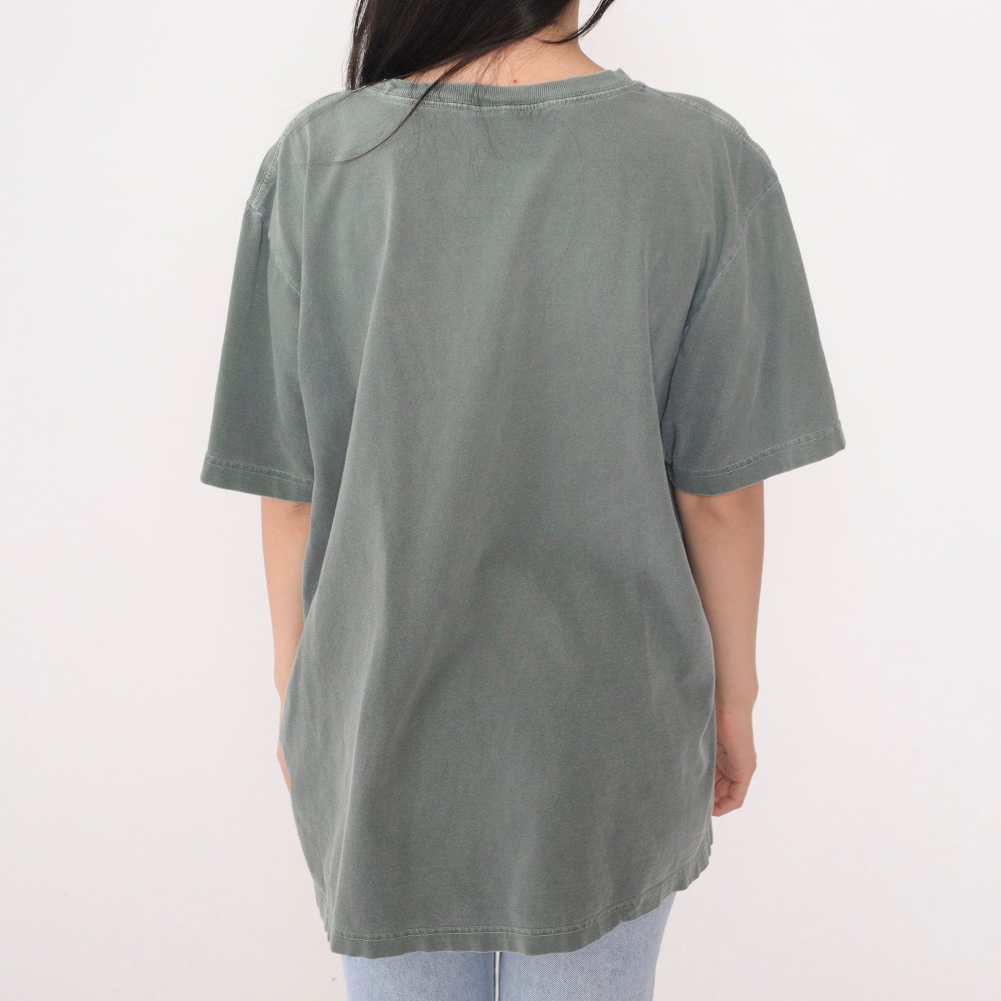Y2K Green Pocket T-Shirt Cotton Plain Crewneck 00s Vintage Extra Large XL