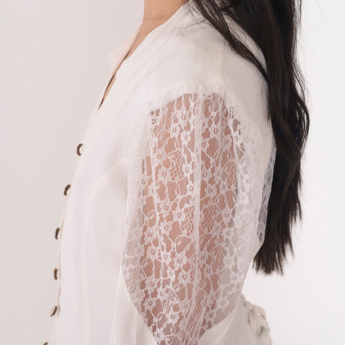 90s Vanity USA White Lace Blouse Puff Sleeve Button Up Small S