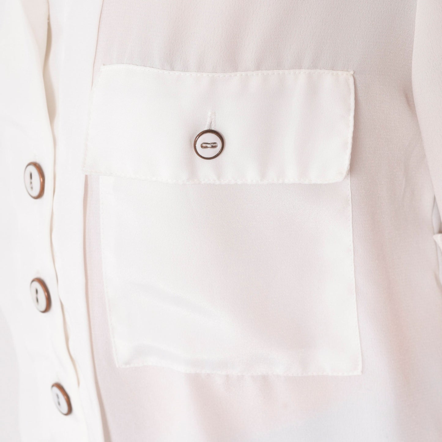 90s Nicola White Sheer Button-Up Blouse V-Neck Chest Pocket Small S