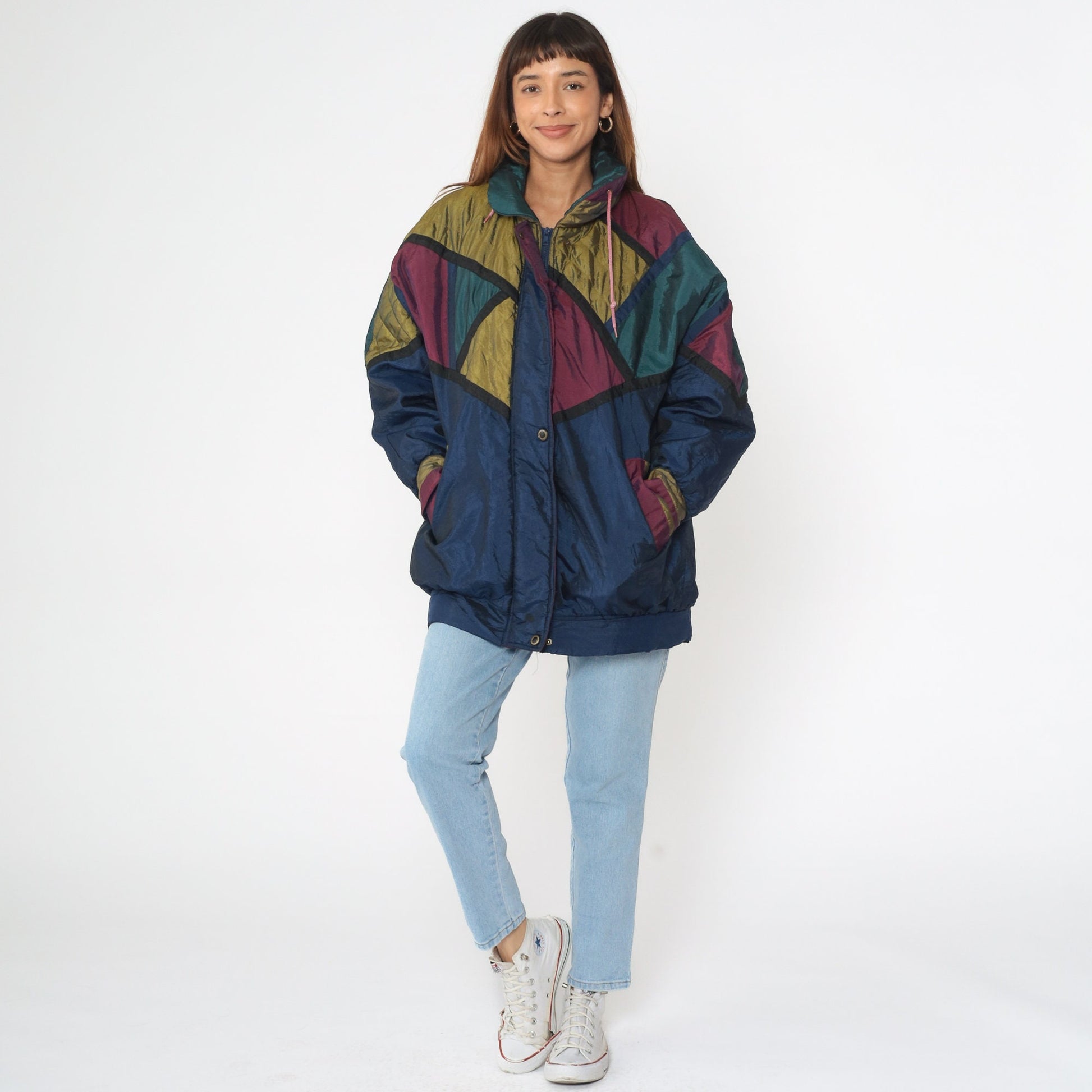 90s Dani Colby Puffer Jacket Navy Colour Block Ski Coat Large