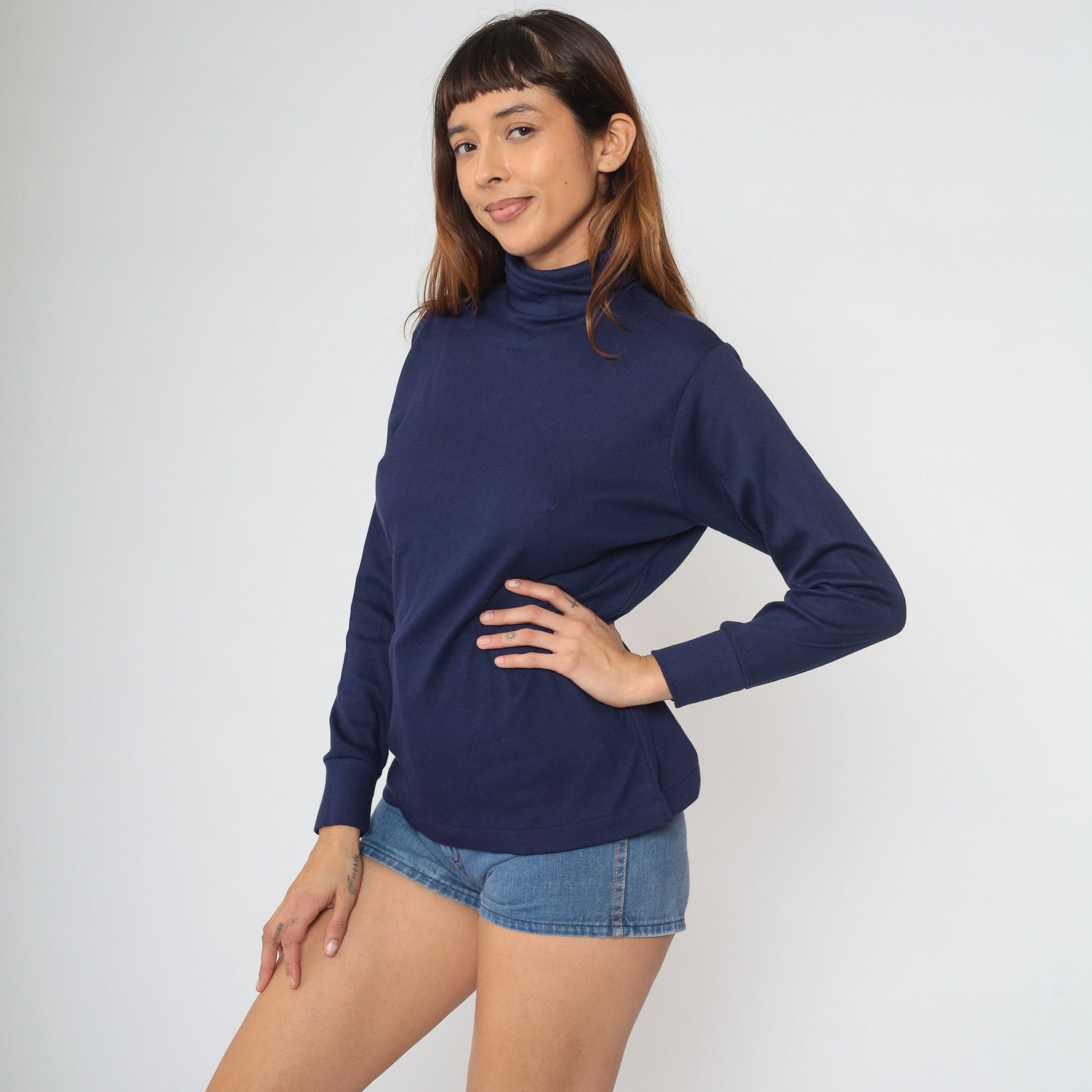 90s Skyr Navy Turtleneck Long Sleeve Cotton Pullover Medium