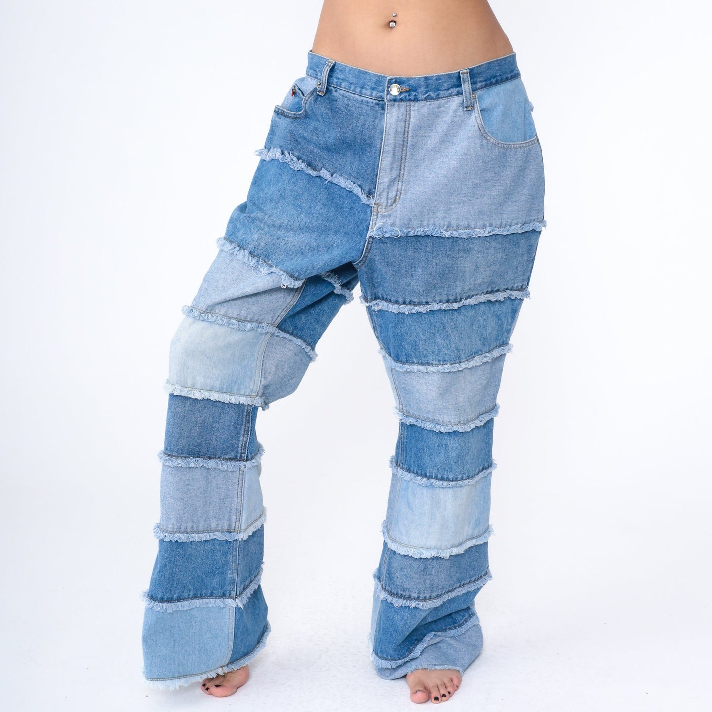 Y2K Zana Di Patchwork Bell Bottom Jeans Blue Denim Plus Size 20