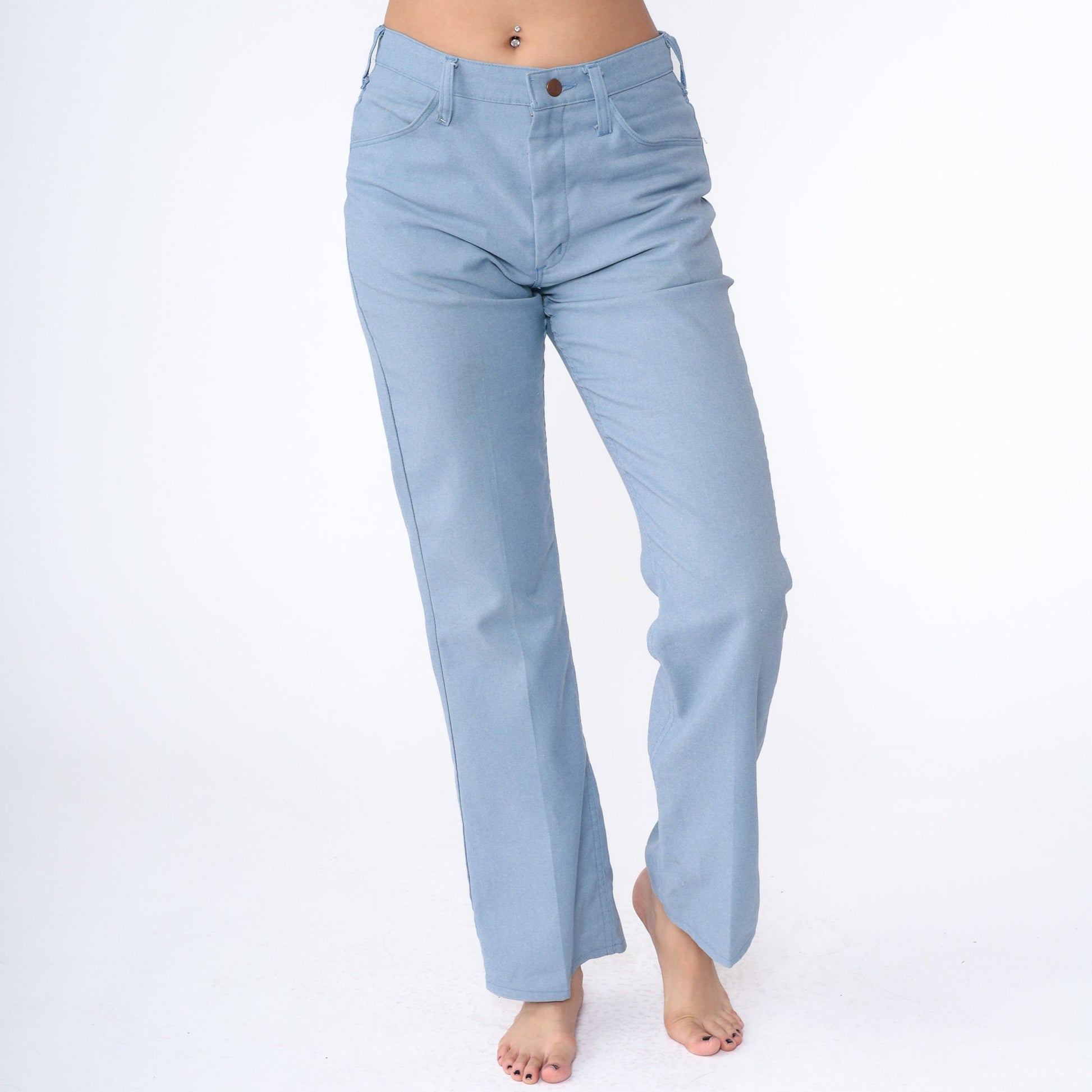 70s Wrangler Flared Trousers Baby Blue High Waist Bellbottoms Men's Medium 31