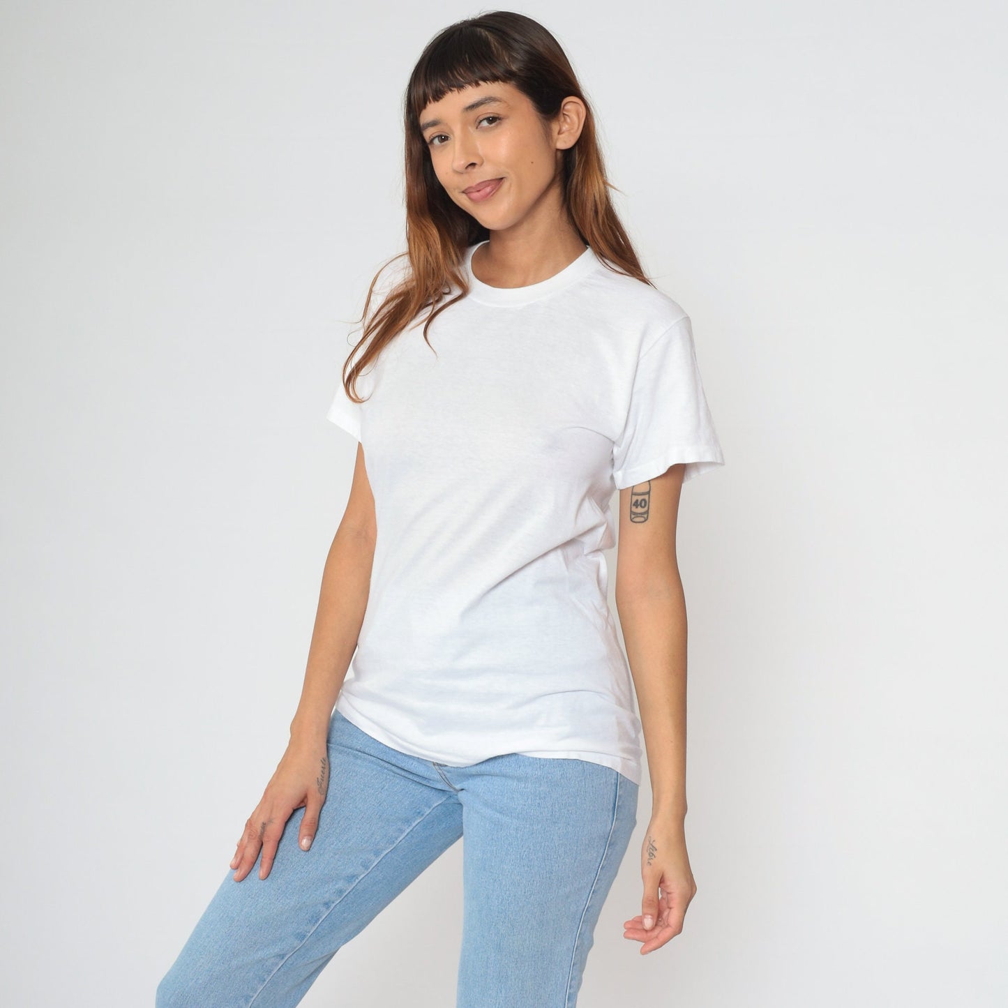 80s Jockey White Crewneck T-Shirt Cotton Blend Small
