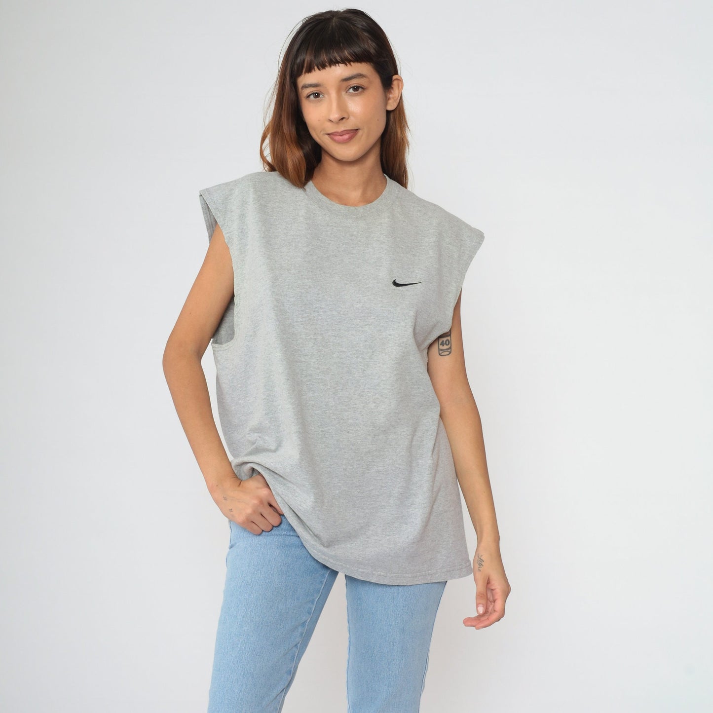 90s Nike Swoosh Muscle Tee Heather Grey Athletic Shirt Large
