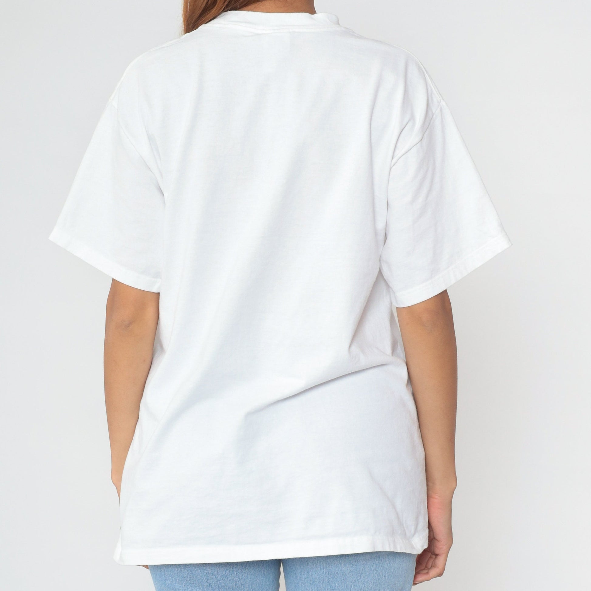 90s Hummingbird Floral Graphic T-Shirt White Cotton Tee Mountain Print Large