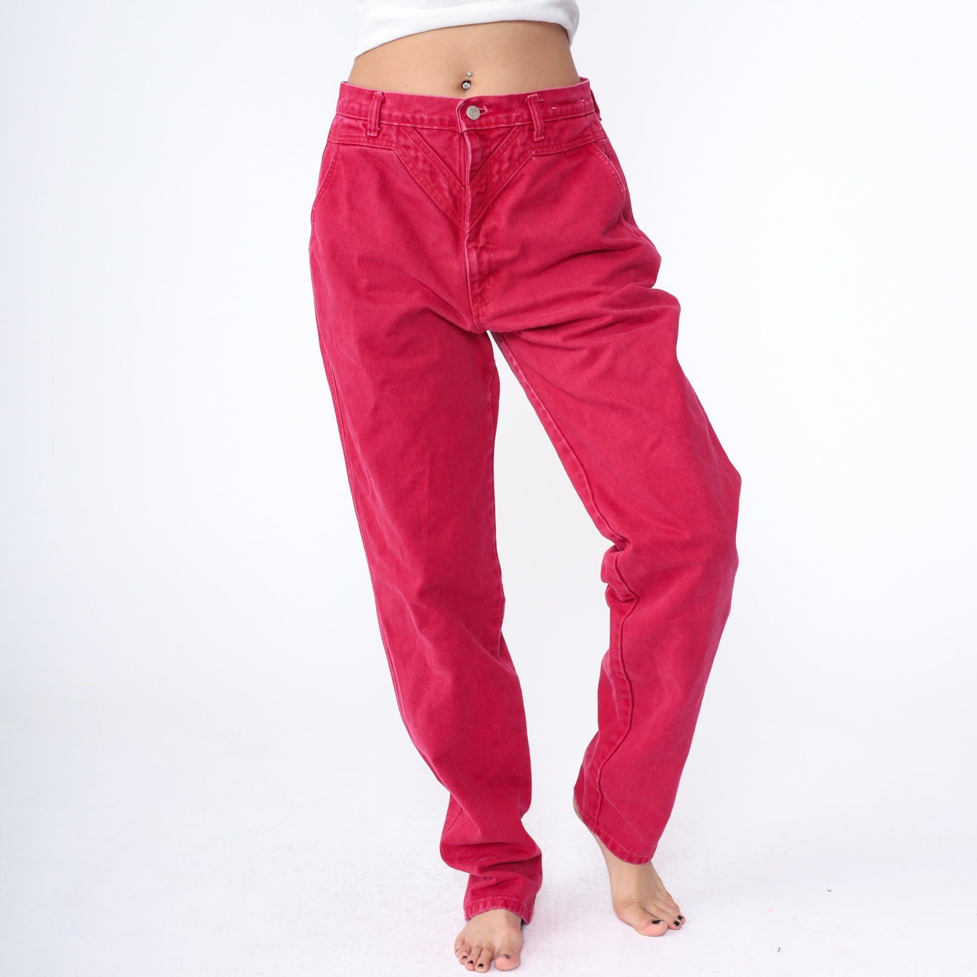 90s Panhandle Slim Red Denim High Waisted Yoke Jeans Tapered Leg Extra Large