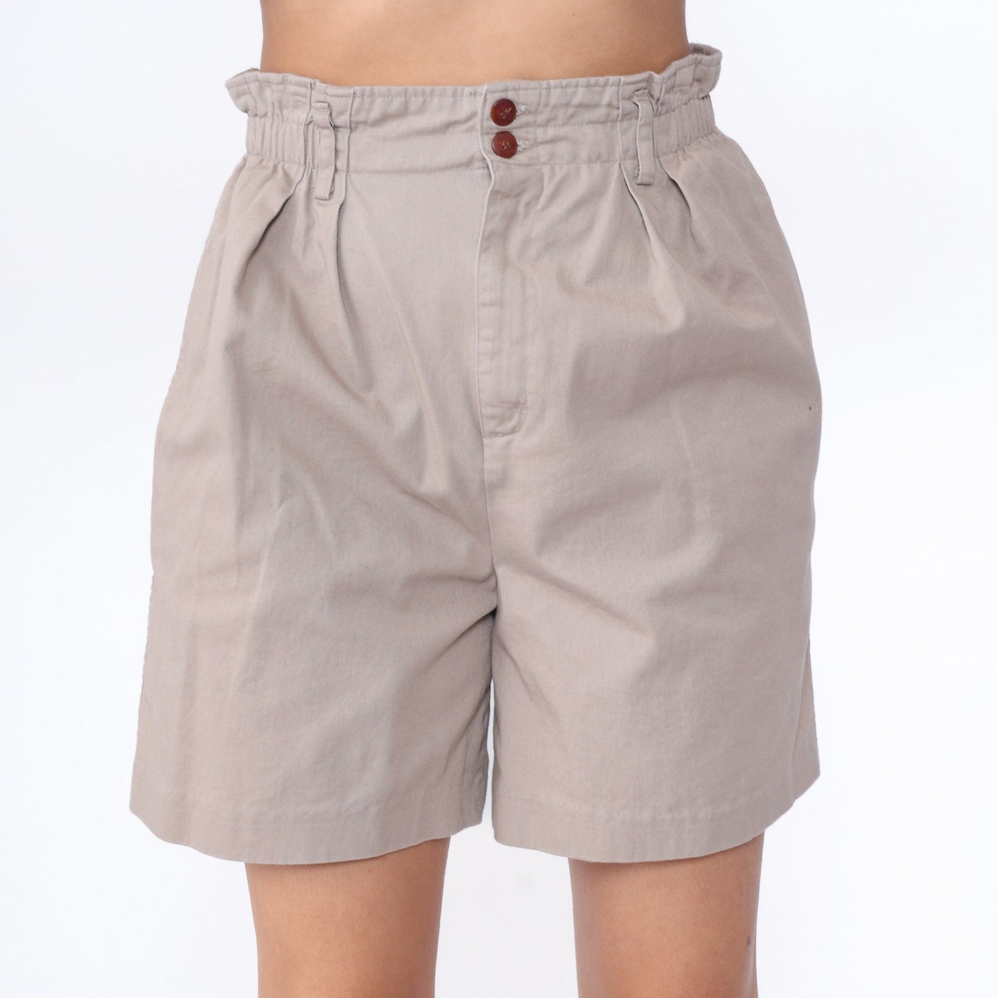 90s Khaki Pleated Paper Bag Shorts High Waisted Cotton Small