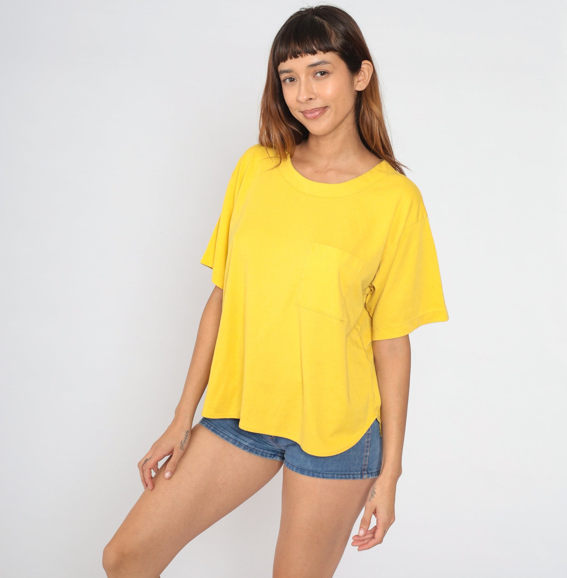90s Yellow Pocket T-Shirt Cotton Blend Crewneck Extra Large 1X