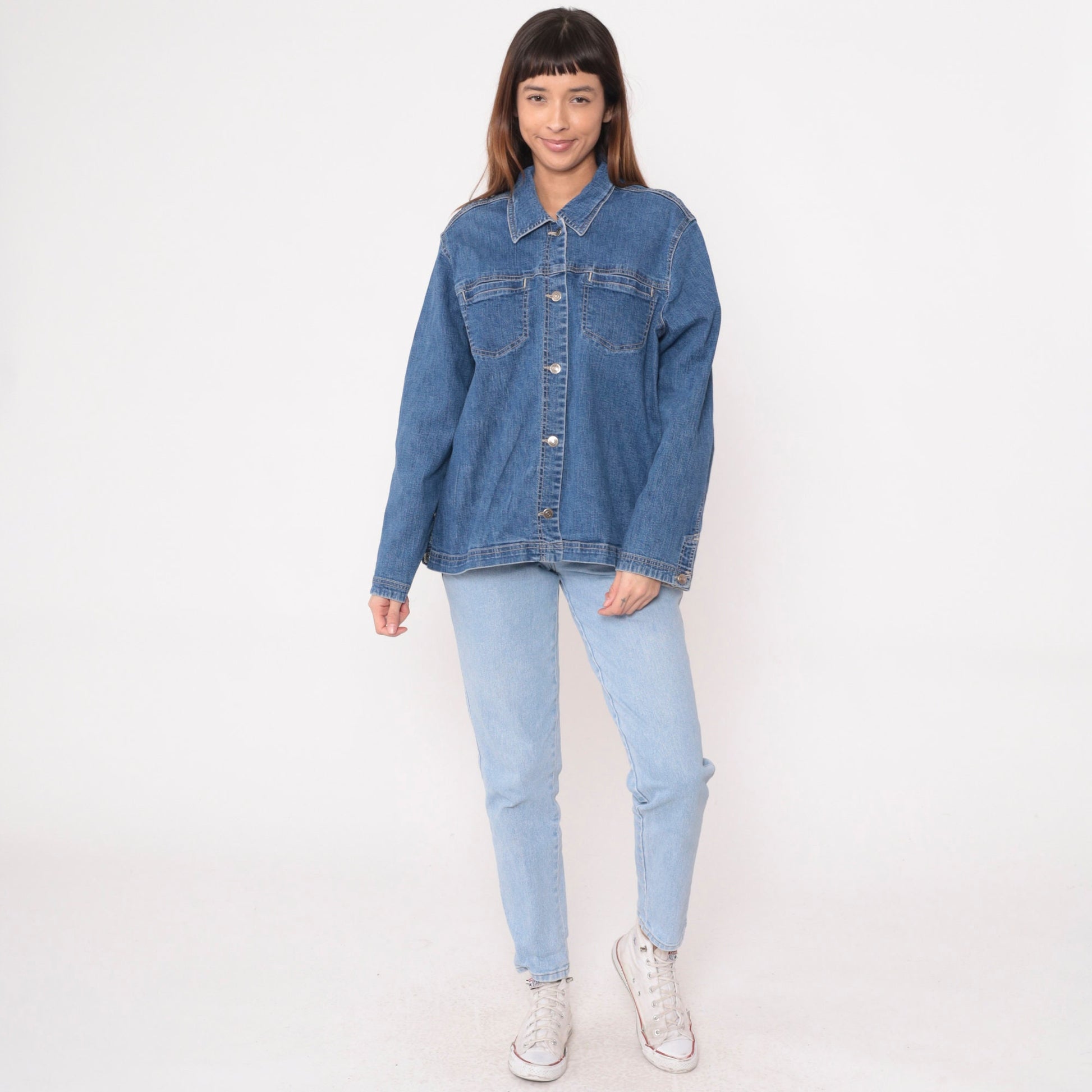 00s Sag Harbor Blue Denim Jacket Button-Up Trucker Large