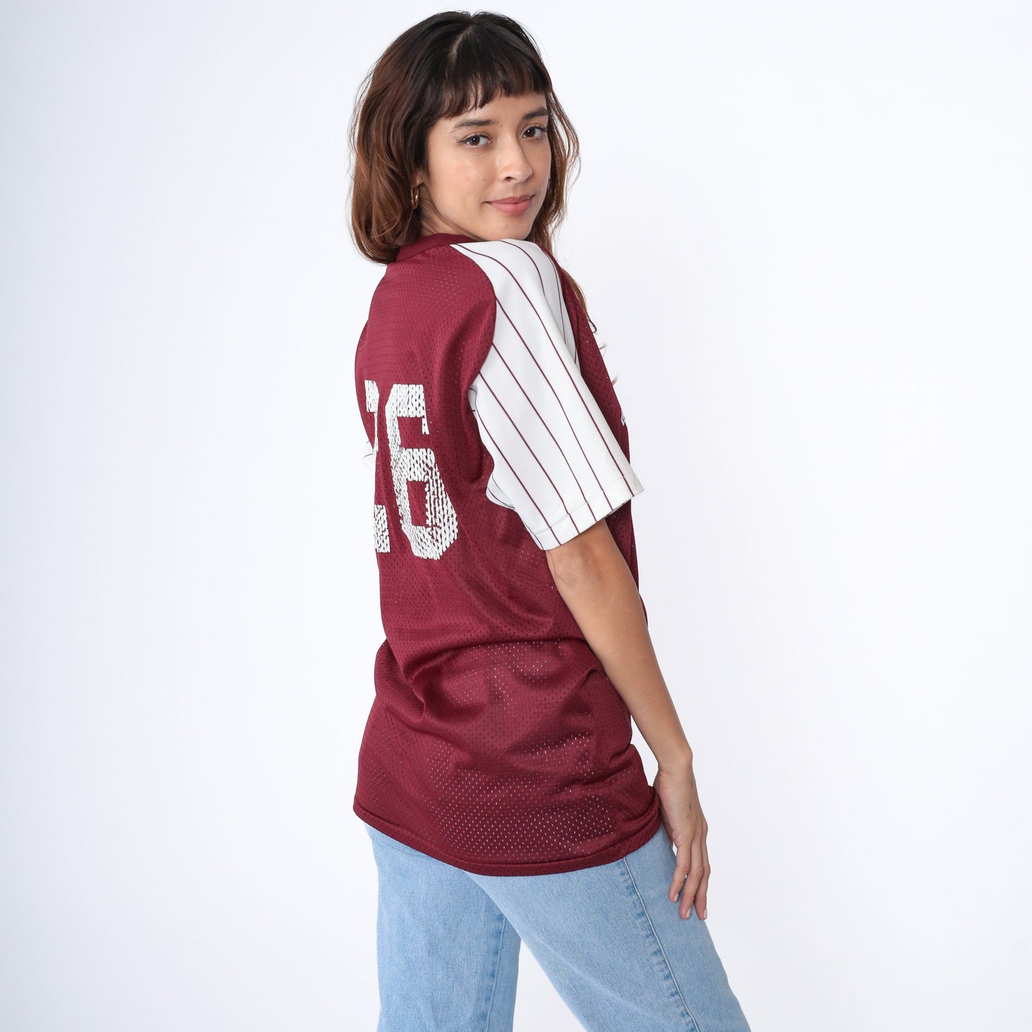90s Ramada Inn Pirate Baseball Jersey Maroon Mesh V-Neck Medium