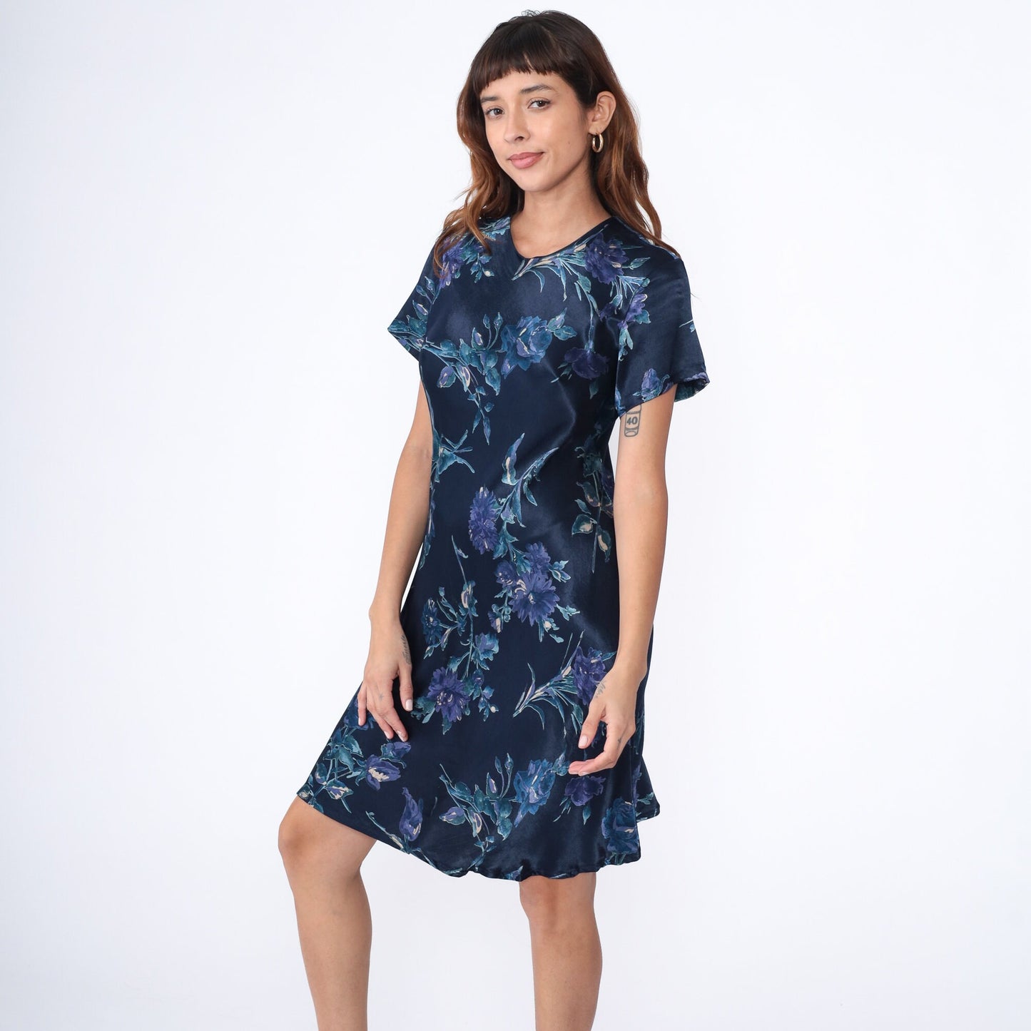 00s Laura Ashley Floral Sheath Dress Navy Knee-Length Sleeveless Medium 8