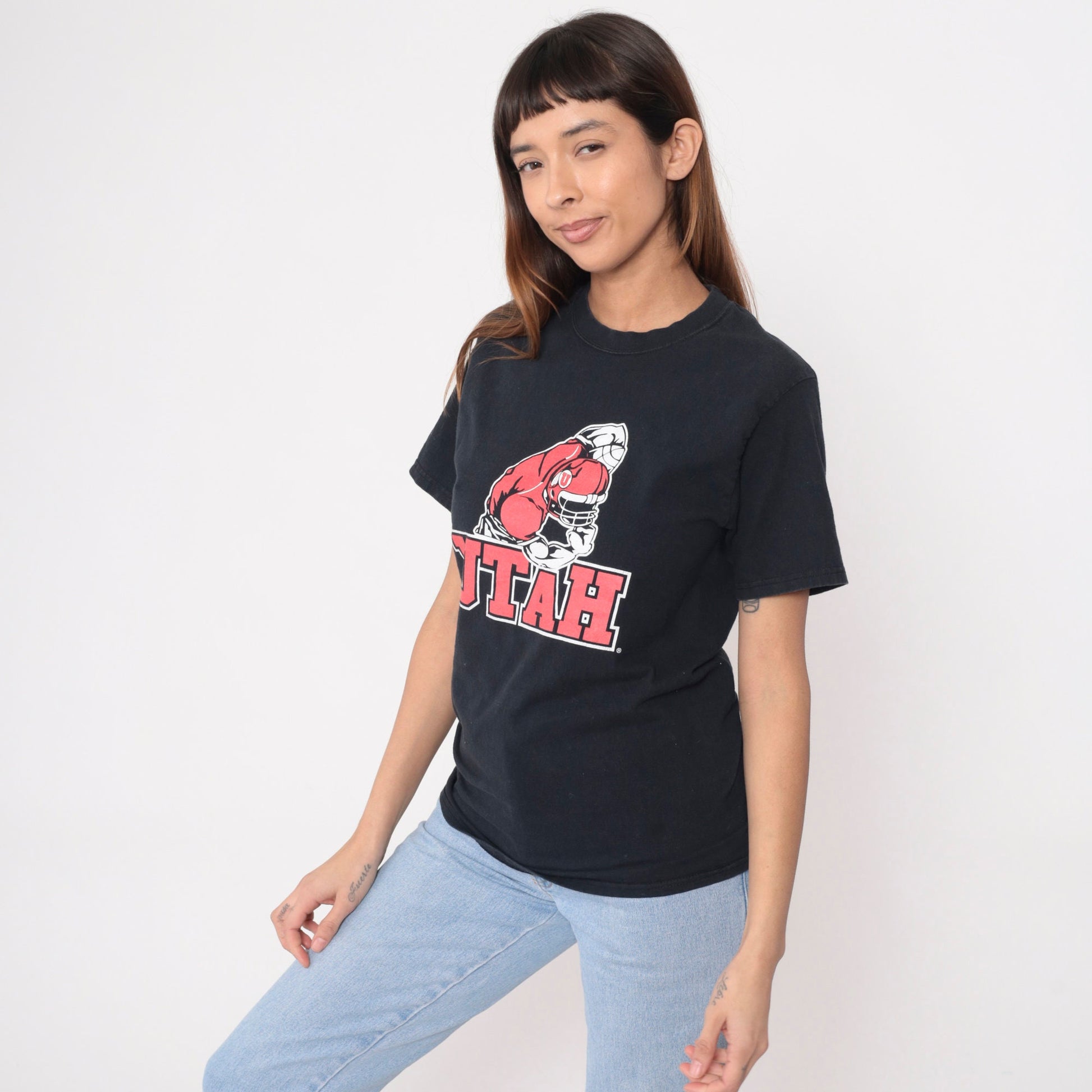 Y2K University of Utah Football Graphic Tee Black Cotton Small S