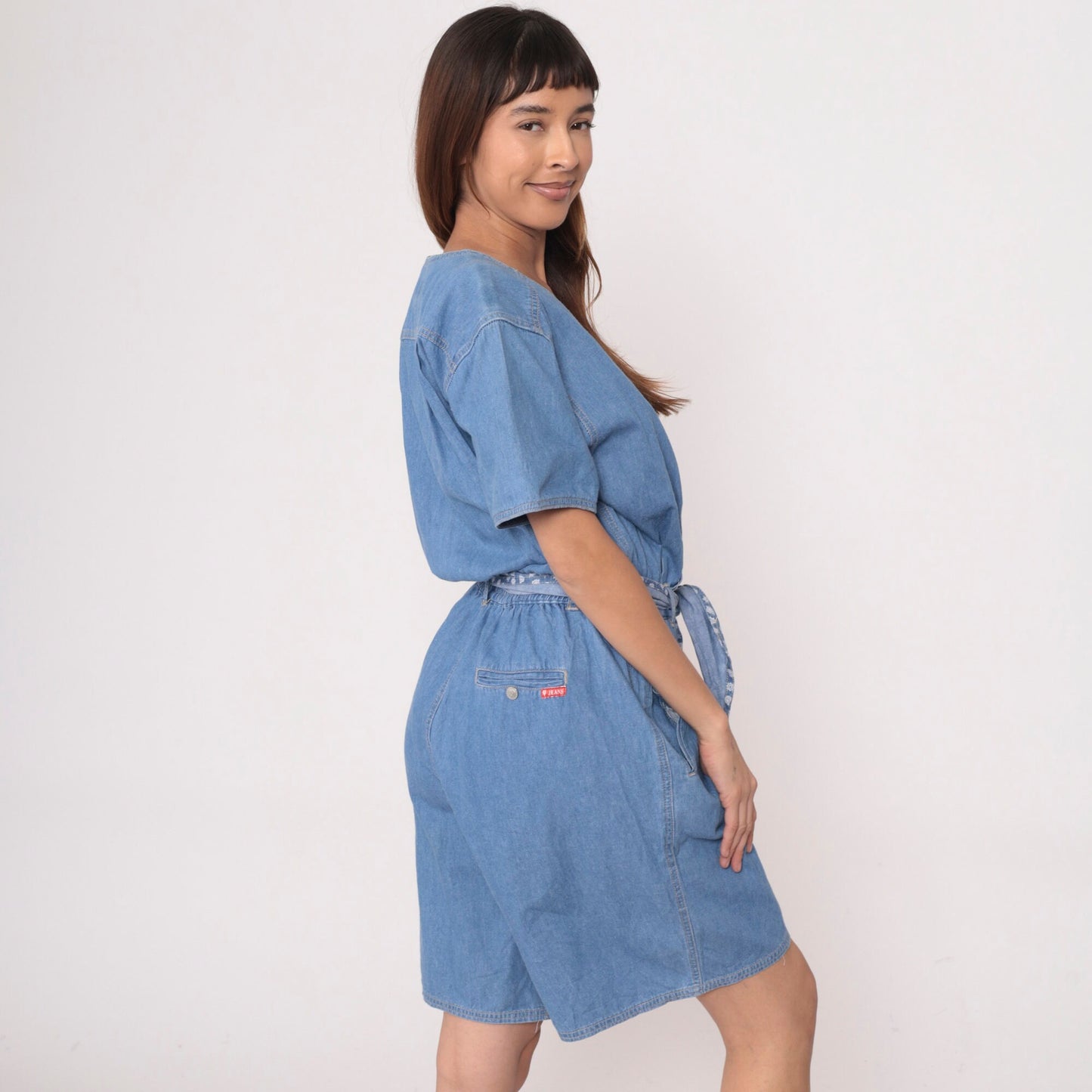 90s Gloria Vanderbilt Denim Romper Blue Jean Button-Up Playsuit Small