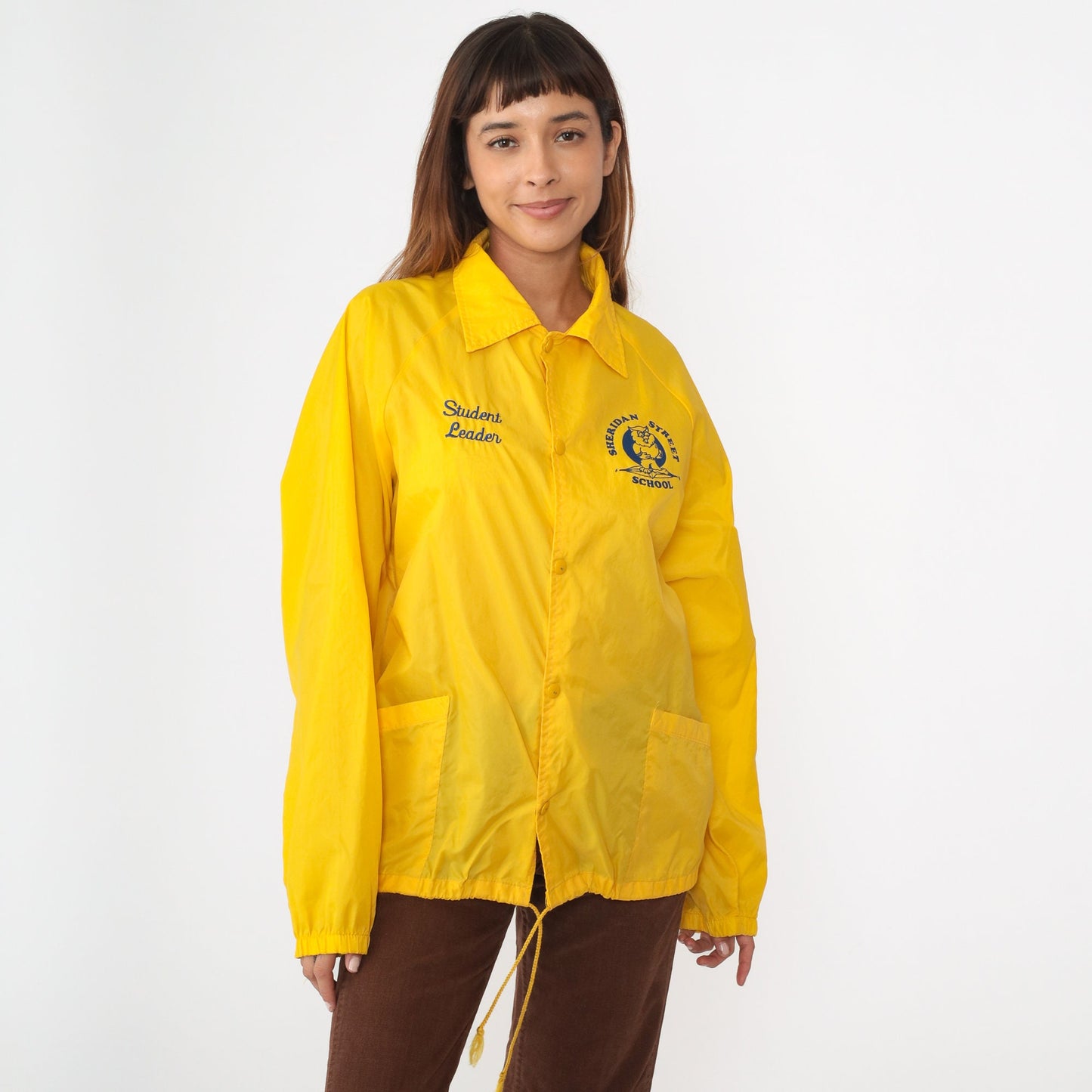 80s Sheridan Street Elementary School Student Leader Windbreaker Yellow Medium