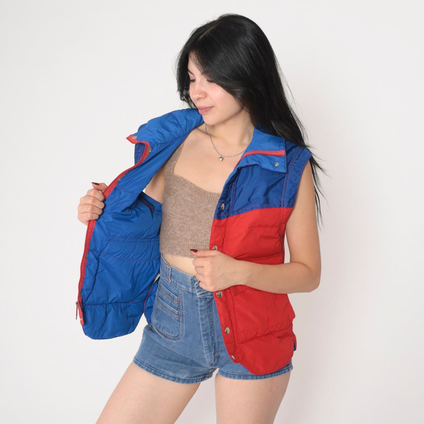 80s Snow Creek Goose Down Puffer Vest Blue Red Color Block Small