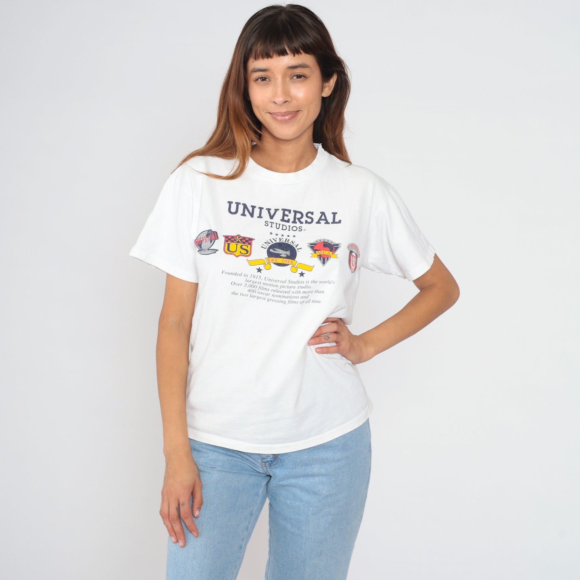 80s Universal Studios Hollywood Graphic T-Shirt White Cotton Medium