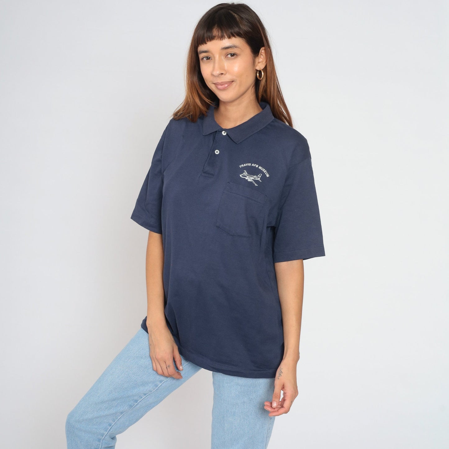 90s Travis AFB Navy Polo Shirt US Air Force Base Graphic Extra Large