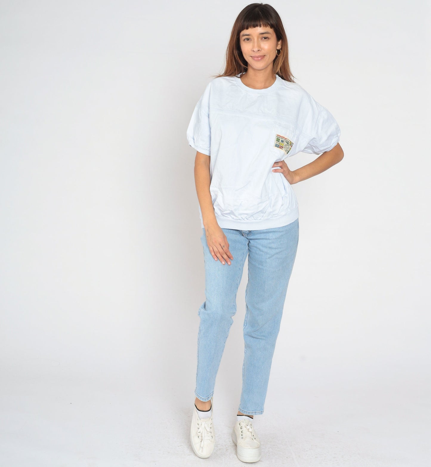 90s Club Des Sportifs White Logo T-Shirt Banded Hem Chest Patch Large L