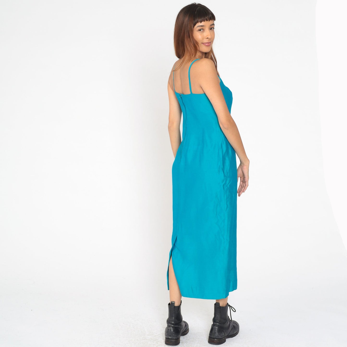 60s House of Bianchi Blue Maxi Dress Sweetheart Neckline Spaghetti Strap Small