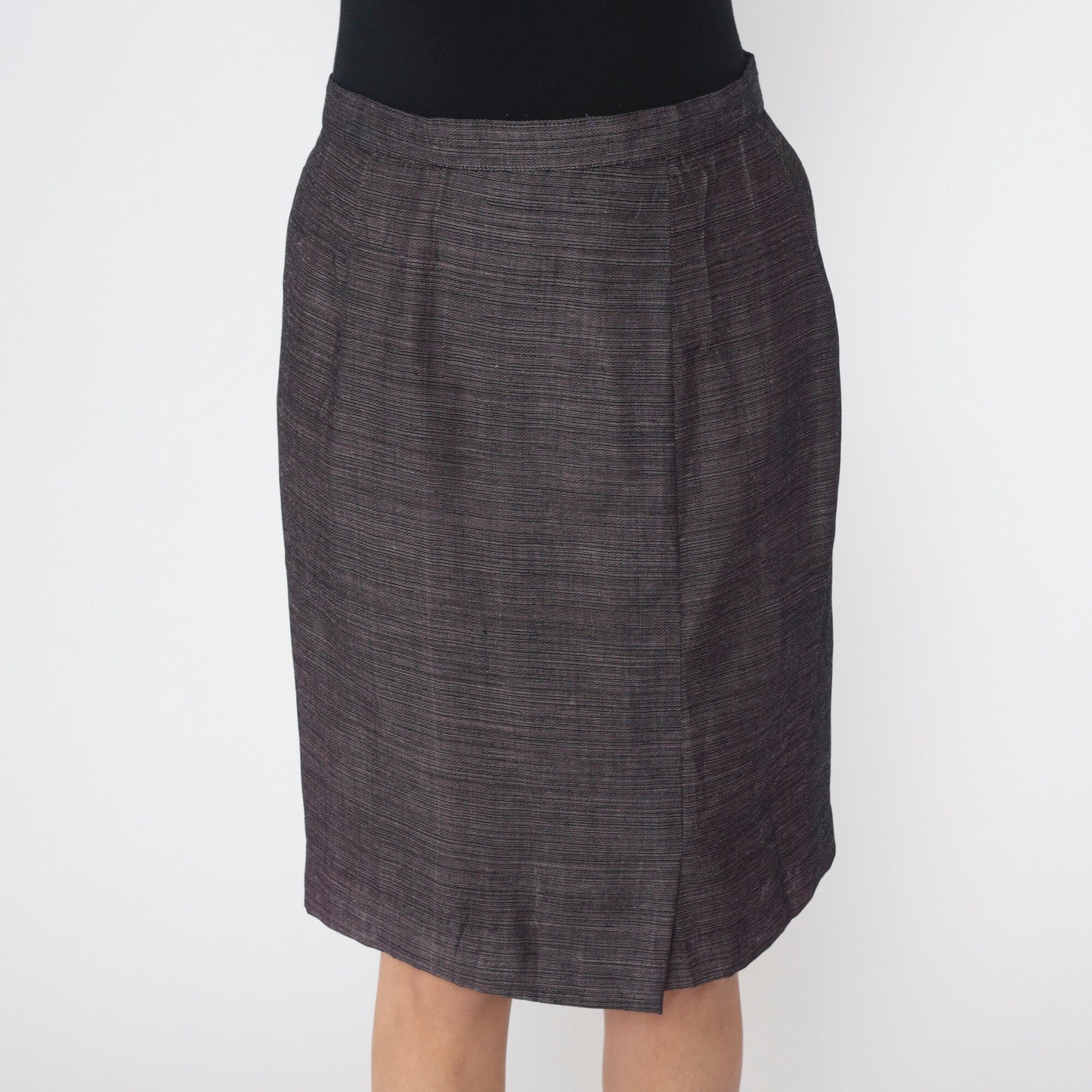 80s Heathered Black Pink Pencil Skirt High Waist Midi Kick Pleat Medium