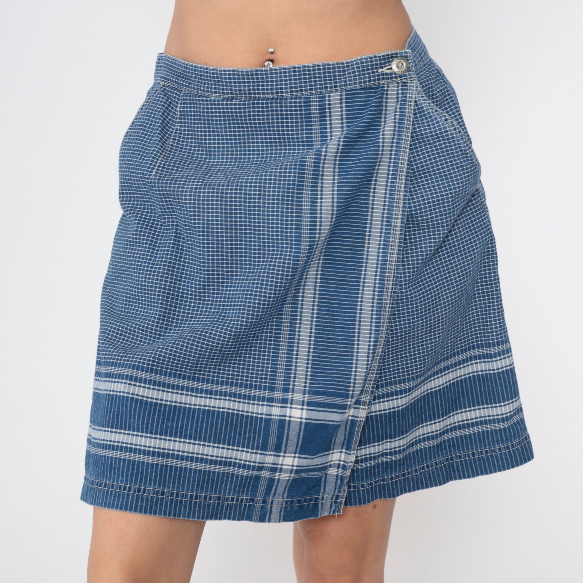 90s Liz Claiborne Blue Checkered Wrap Skort Cotton High Waisted Large