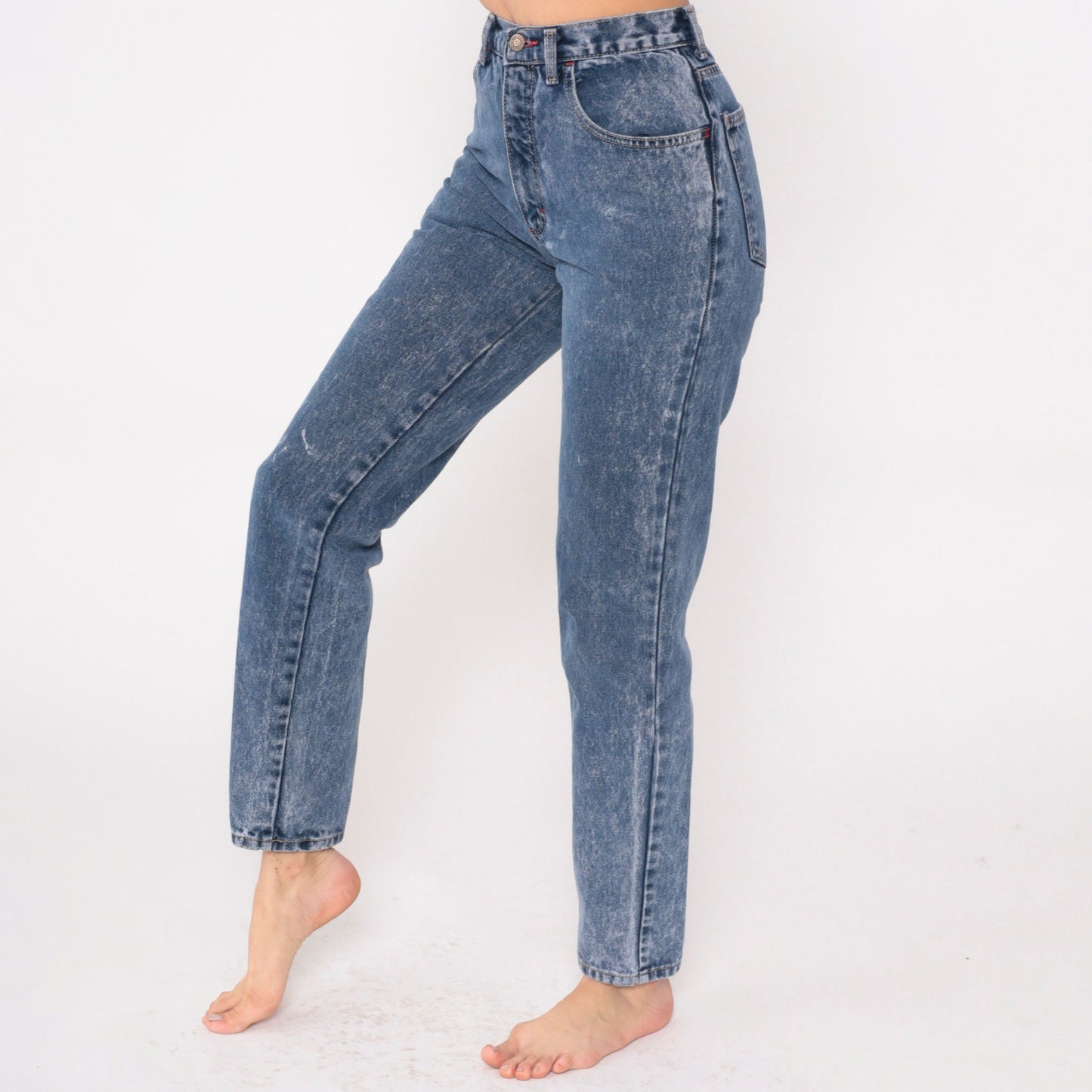 90s Zena Acid Wash High-Waist Tapered Jeans Blue Denim Small 26