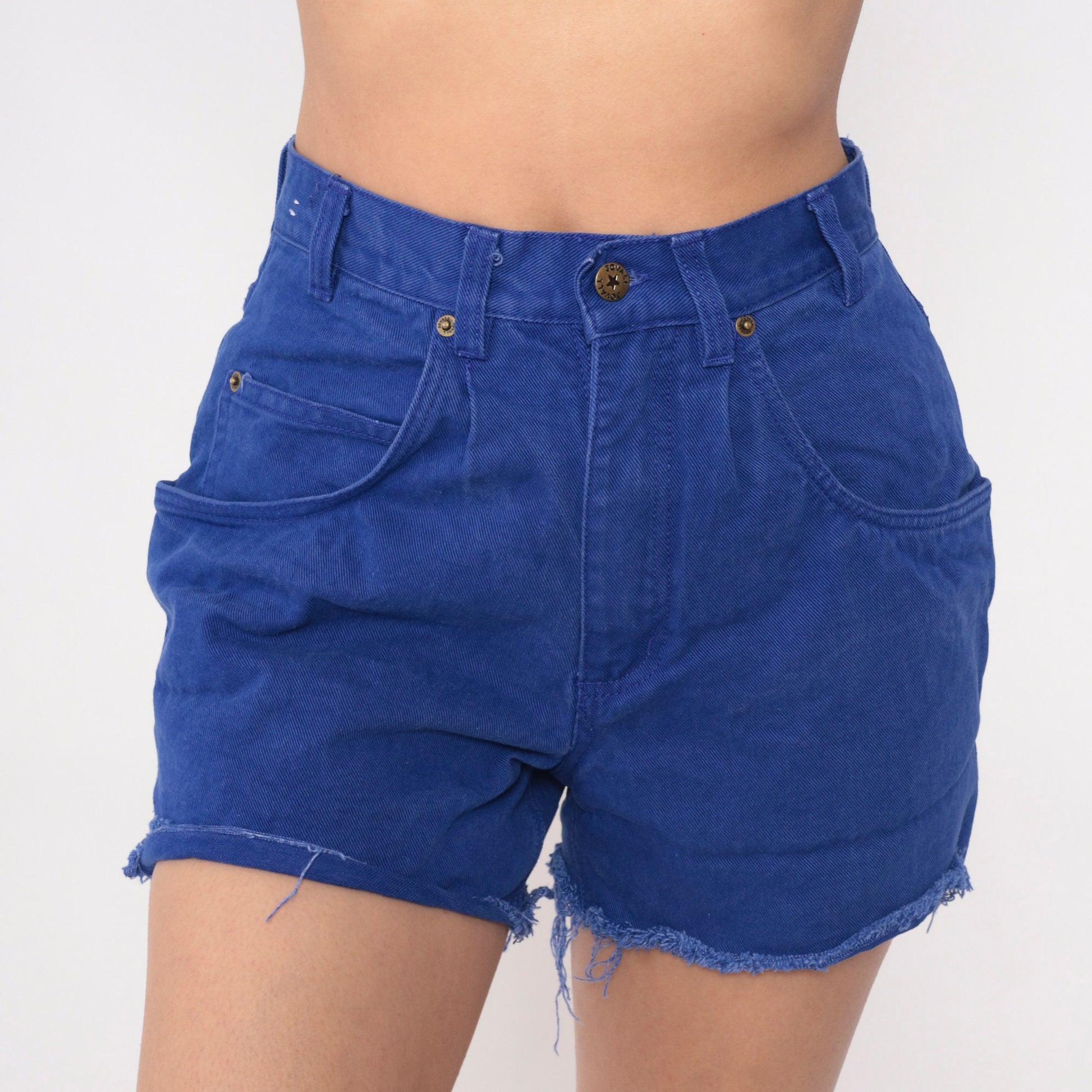 90s Royal Blue Denim Cutoff Shorts High Waisted Frayed Hem Small