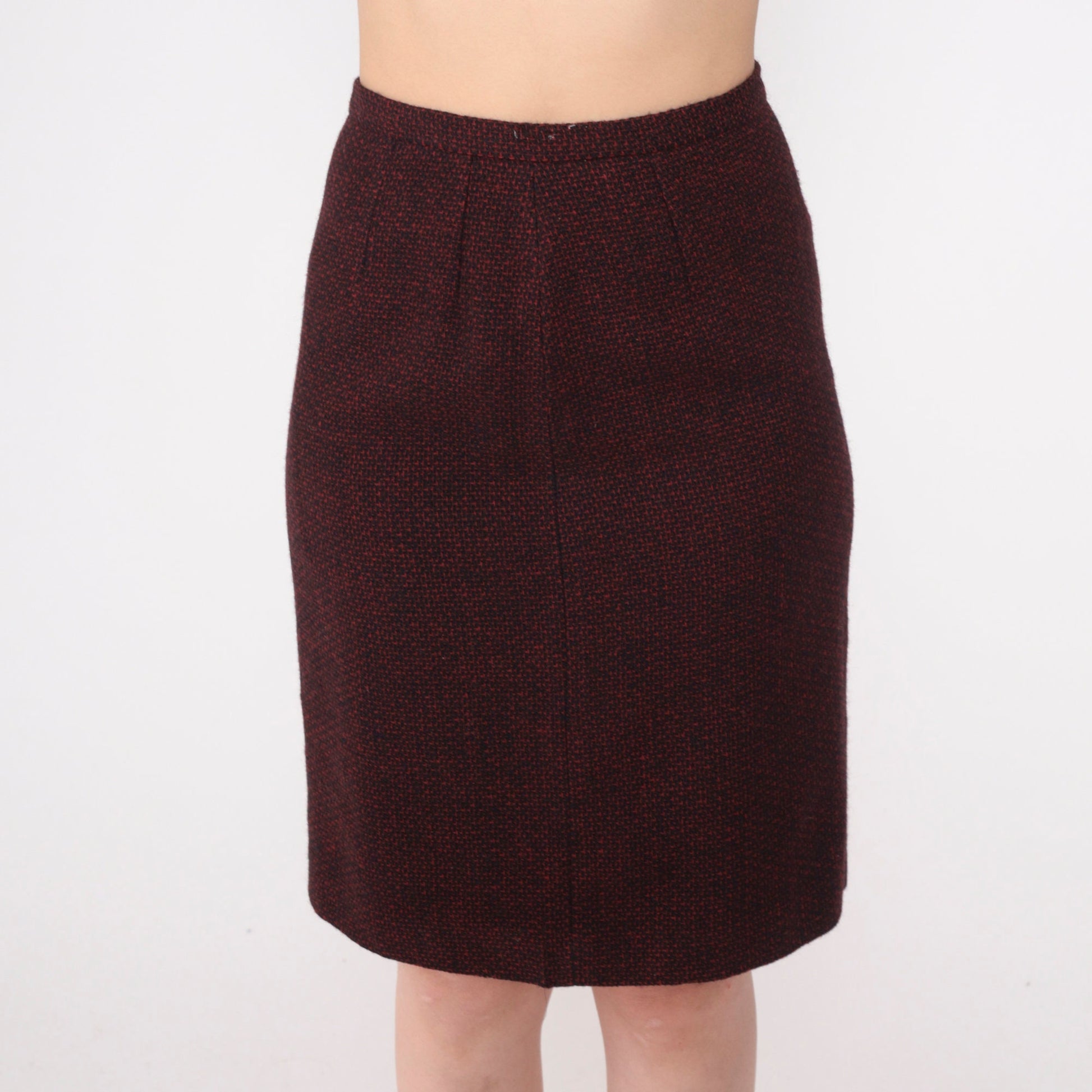 90s Calvin Klein Wool Pencil Skirt Red Black Mini High Waist Extra Small
