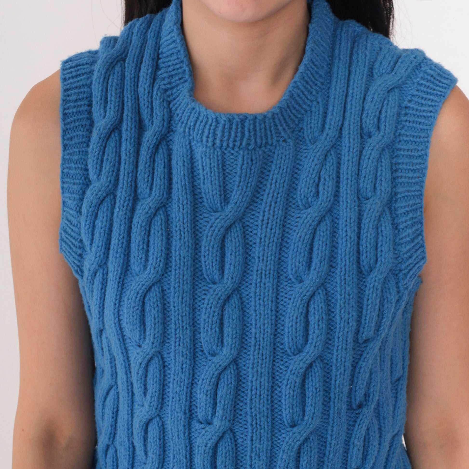 80s Blue Cable Knit Sweater Vest Sleeveless Pullover Small S