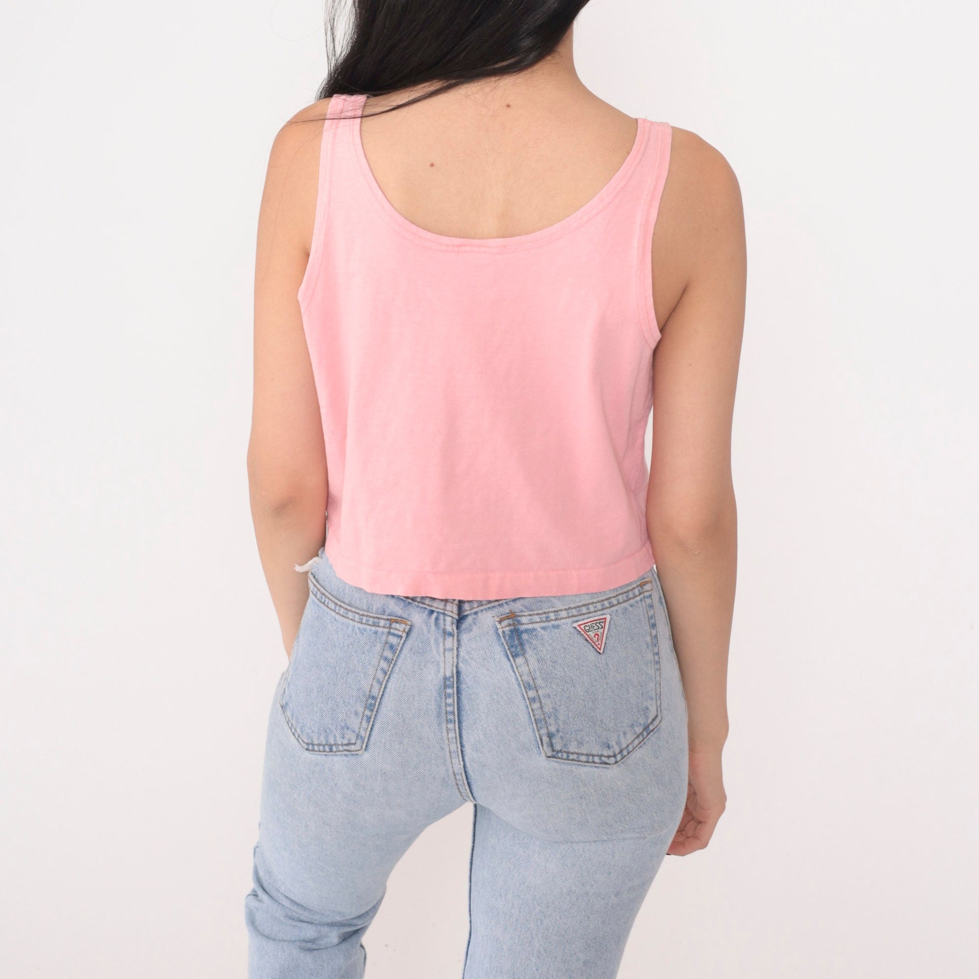 90s Hawaii Graphic Crop Tank Top Pink Single Stitch Medium