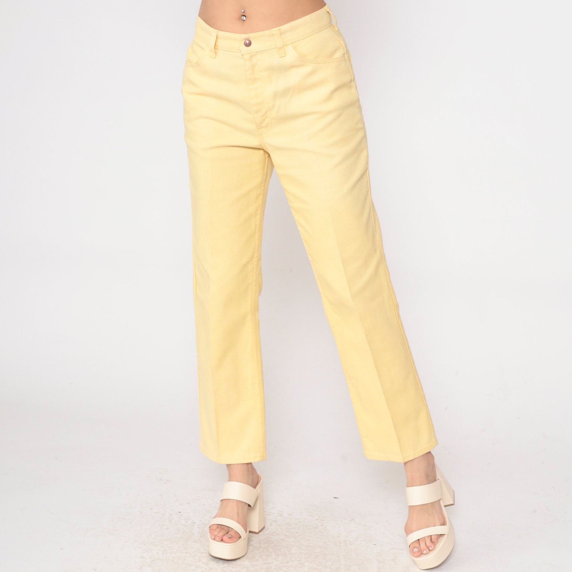 80s Levi's High Waist Straight Leg Trousers Light Yellow Medium 8