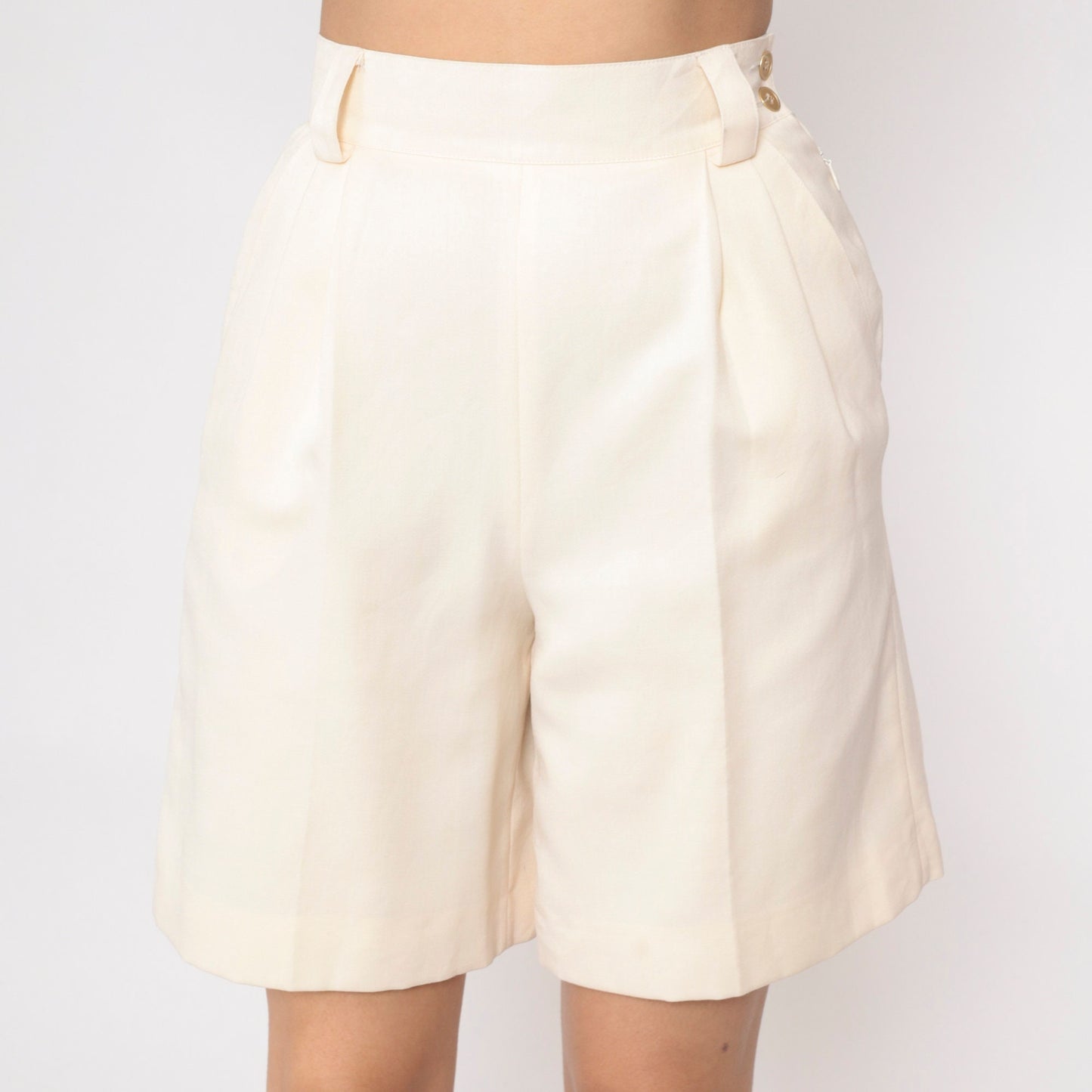 90s Mondi Cream Pleated High-Waist Shorts Wool Blend Small