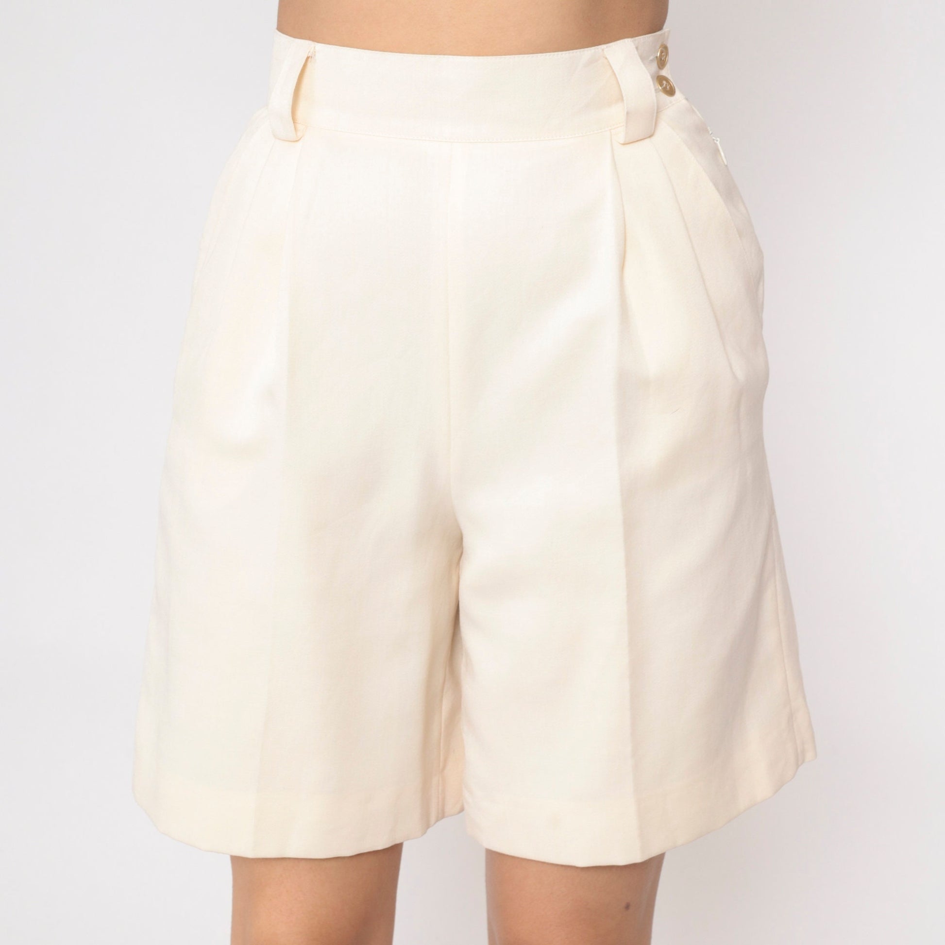 90s Mondi Cream Pleated High-Waist Shorts Wool Blend Small
